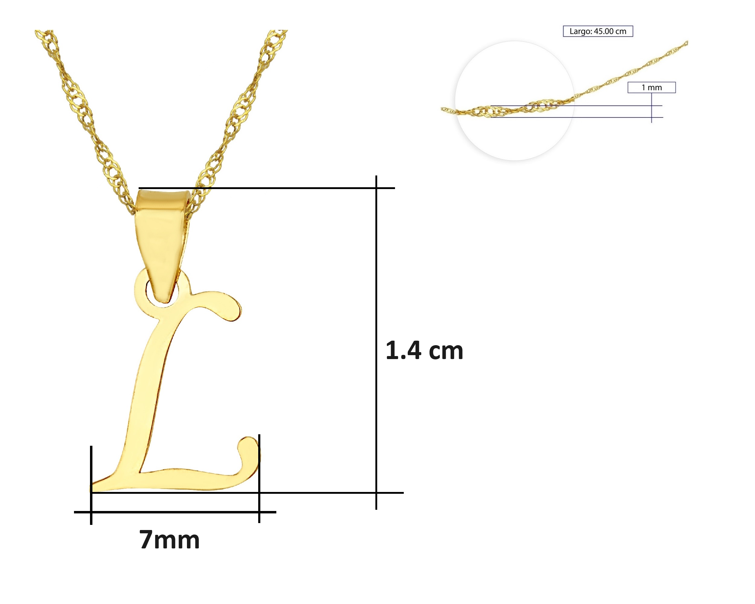 Foto 7 pulgar | Gargantilla Inicial Lisa ''l'' 45cm Horoz 10k C1709