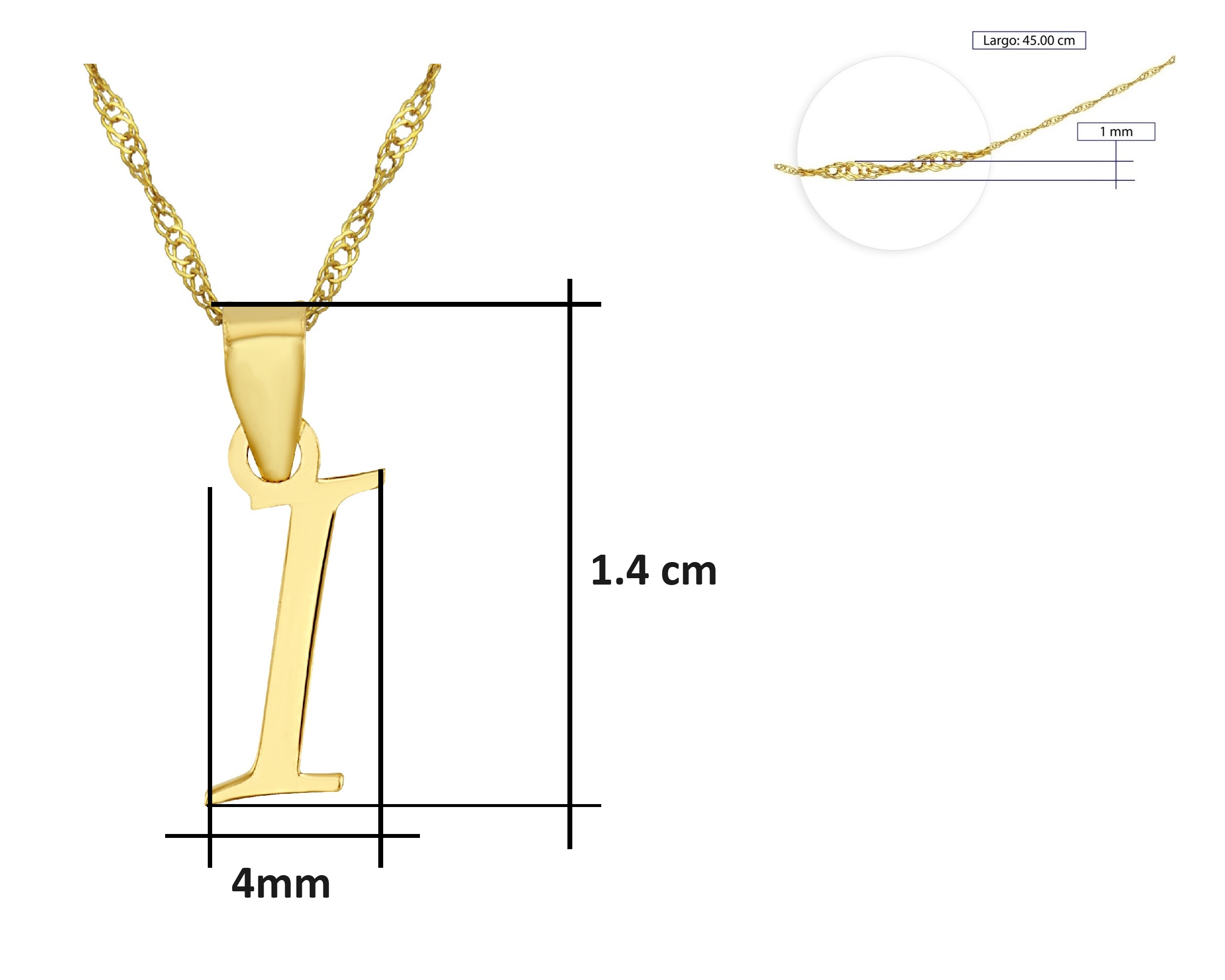 Foto 7 pulgar | Gargantilla Personalizada con Letra "I" en Oro 10K de 45cm