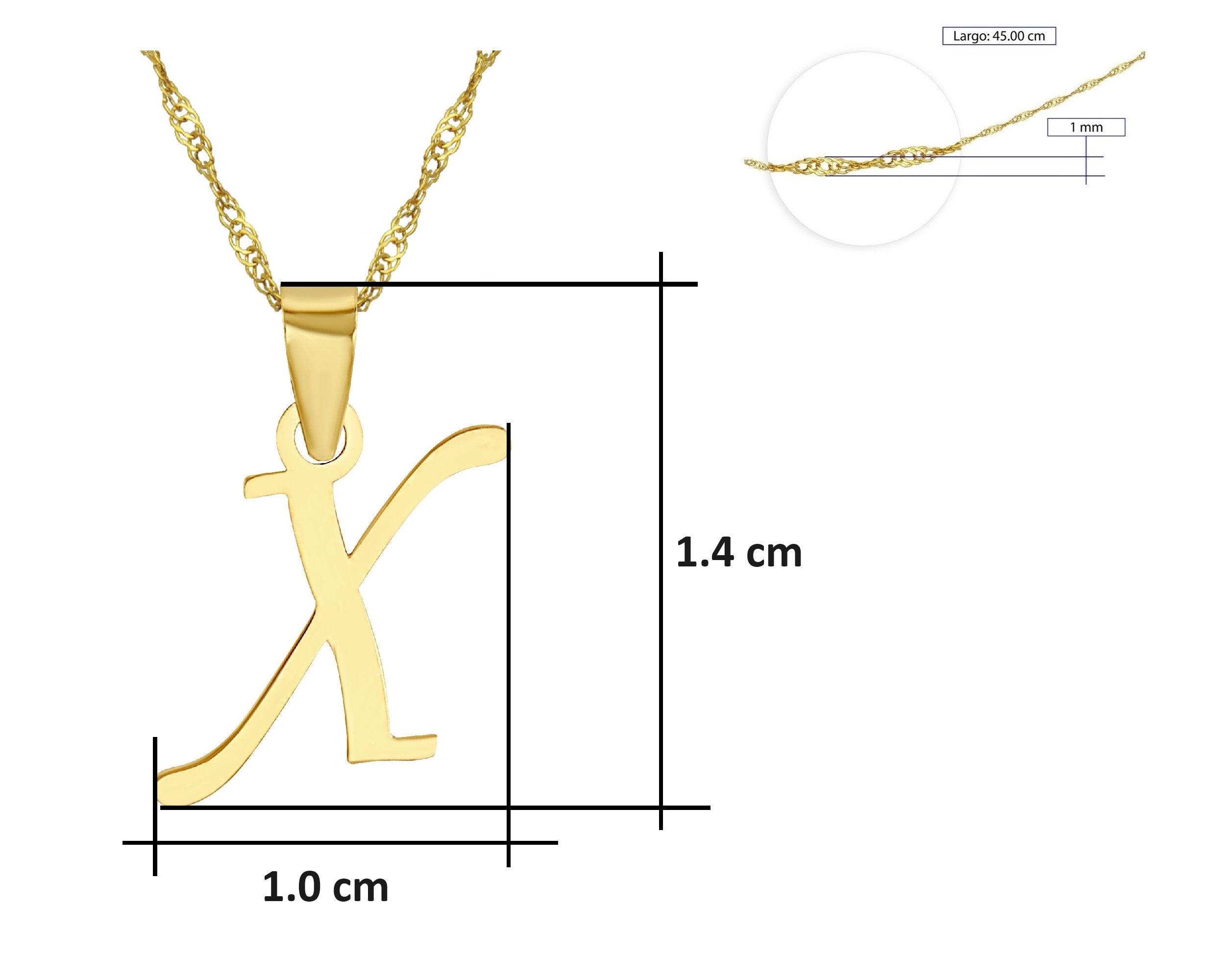 Foto 7 pulgar | Gargantilla Inicial Lisa ''x'' 45cm Horoz 10k C1719