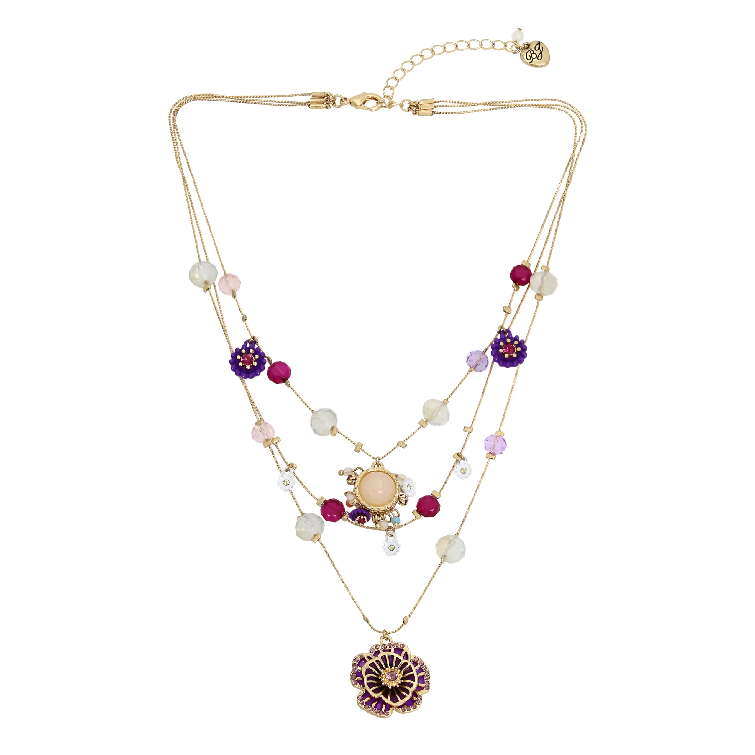 Collar De Abalorios Con Forma De Flor De Betsey Johnson En Capas De Metal Morado - Venta Internacional.