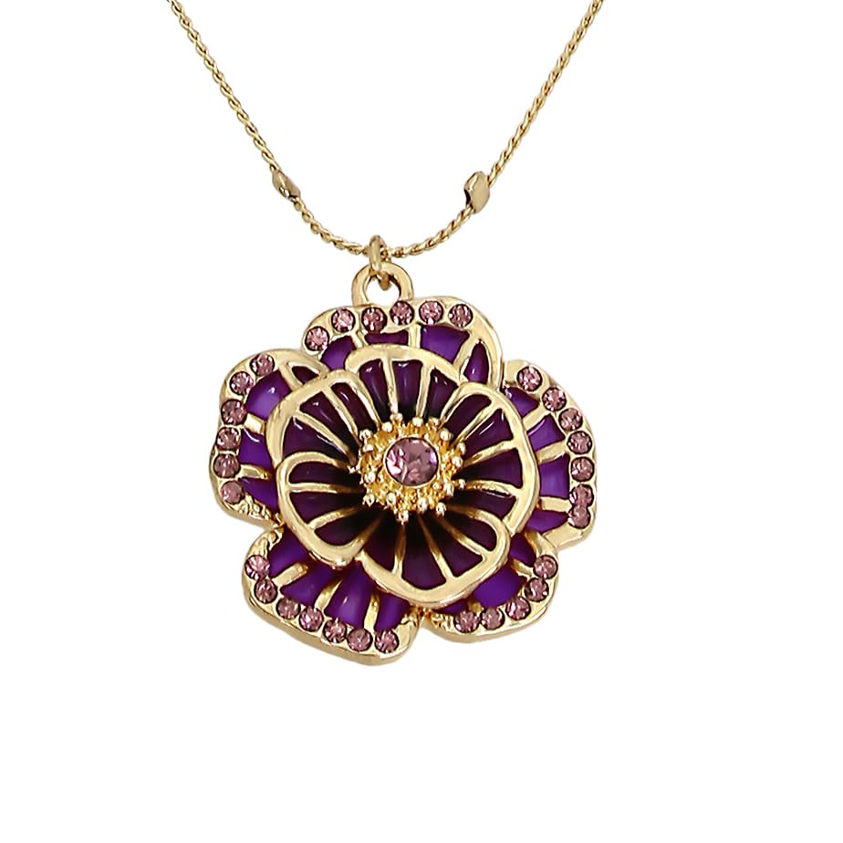 Foto 6 pulgar | Collar De Abalorios Con Forma De Flor De Betsey Johnson En Capas De Metal Morado - Venta Internacional.