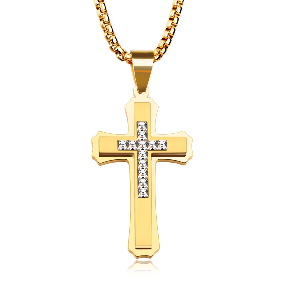Foto 2 pulgar | Collar Olevs Gold Diamond Cross Para Mujer De Acero Inoxidable - Venta Internacional.
