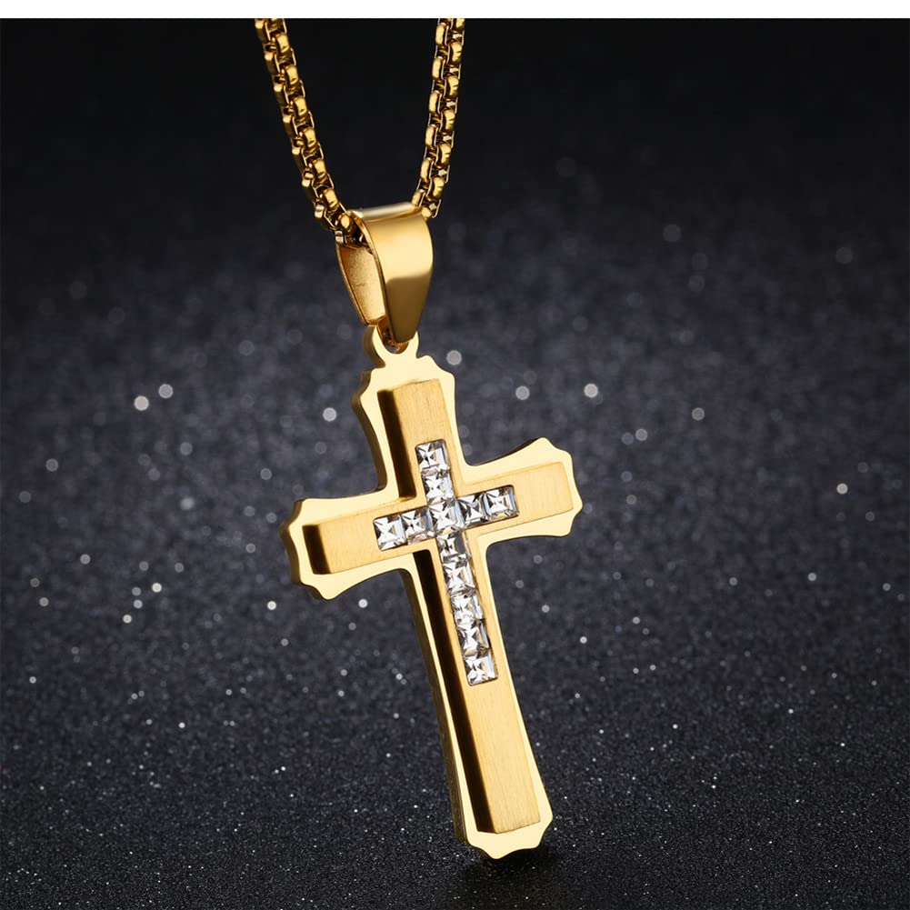 Foto 3 pulgar | Collar Olevs Gold Diamond Cross Para Mujer De Acero Inoxidable - Venta Internacional.