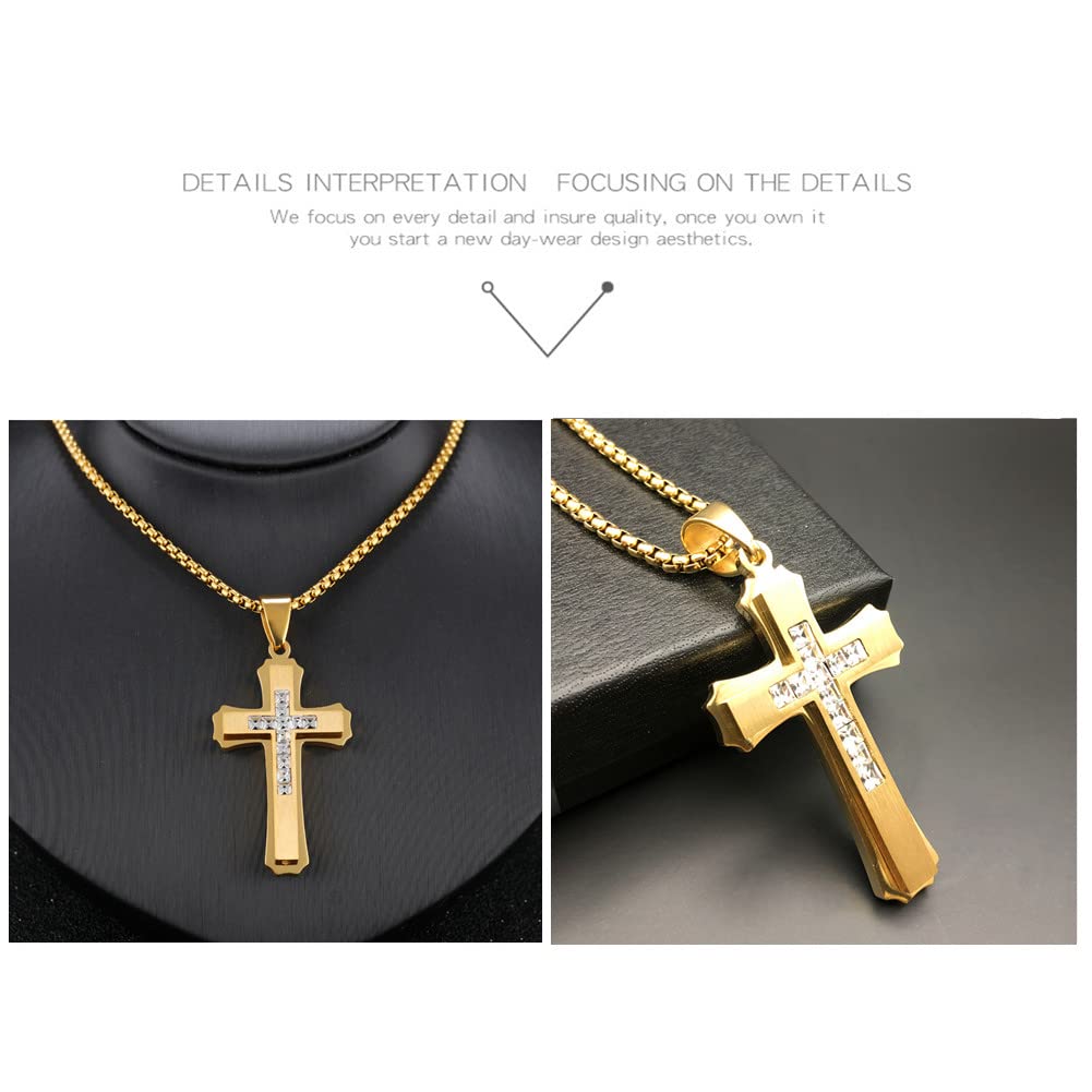 Foto 5 pulgar | Collar Olevs Gold Diamond Cross Para Mujer De Acero Inoxidable - Venta Internacional.
