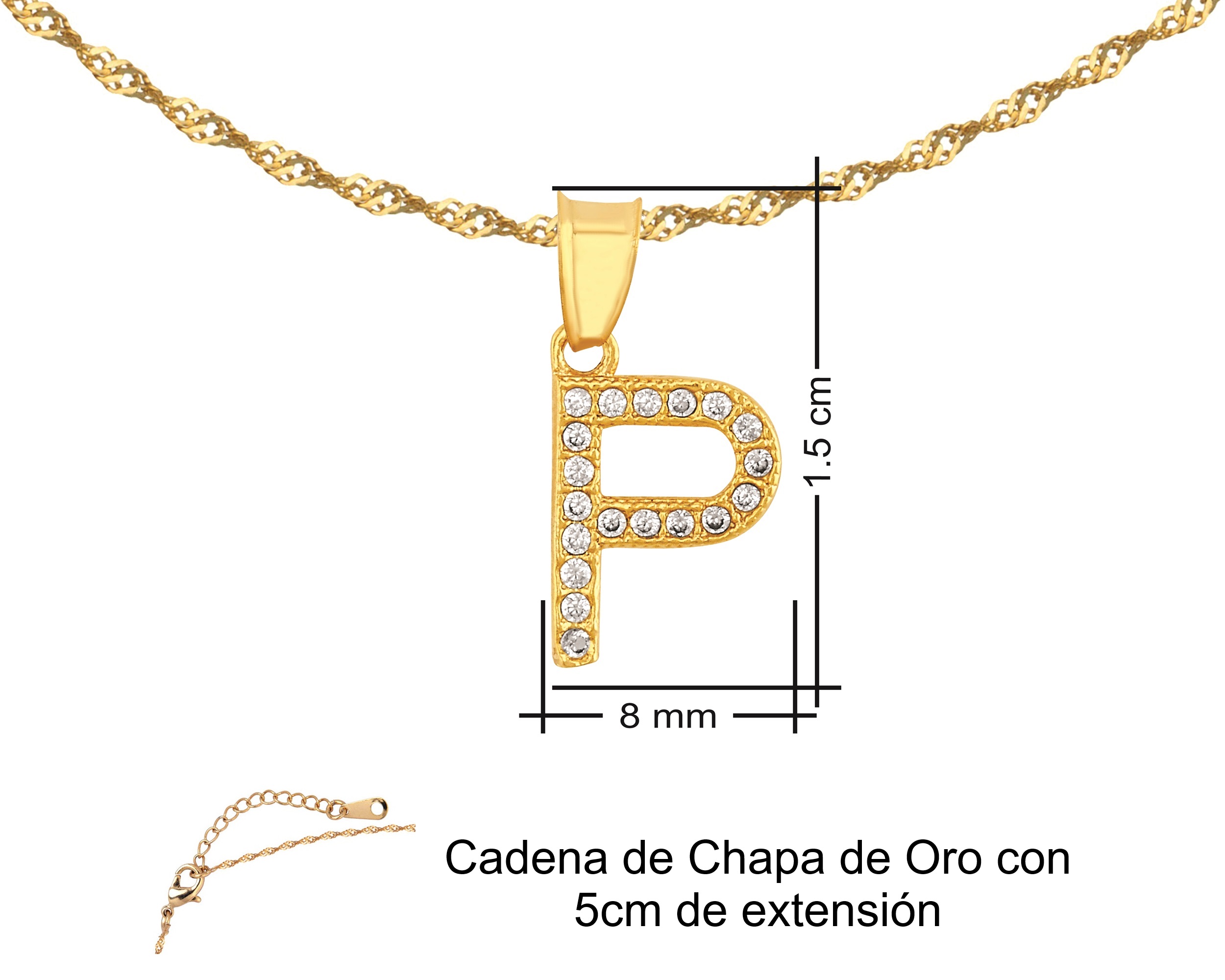 Foto 7 pulgar | Gargantilla Inicial ''p'' 45cm De Chapa De Oro 18k Ch98