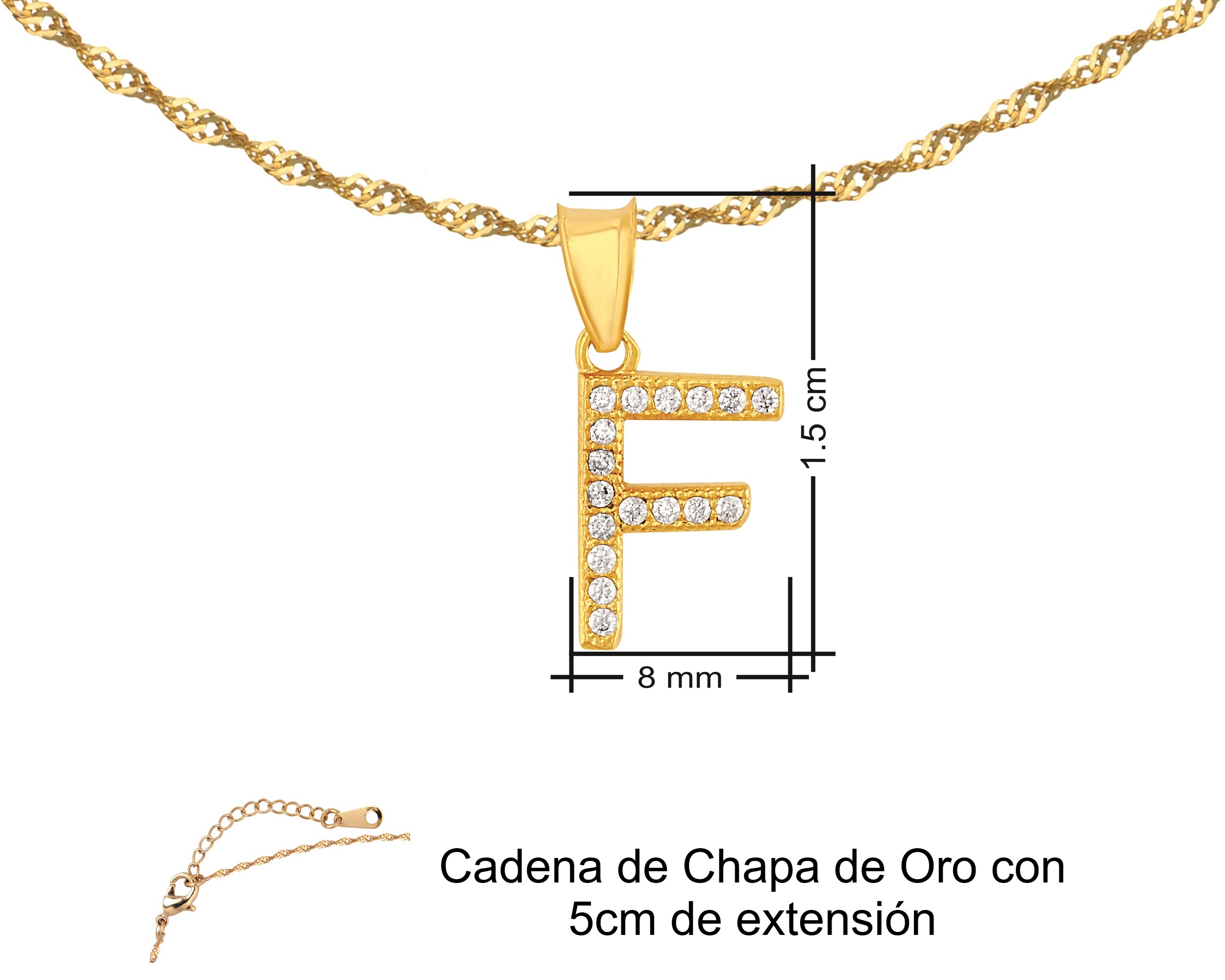 Foto 8 pulgar | Gargantilla Inicial ''f'' 45cm De Chapa De Oro 18k Ch88