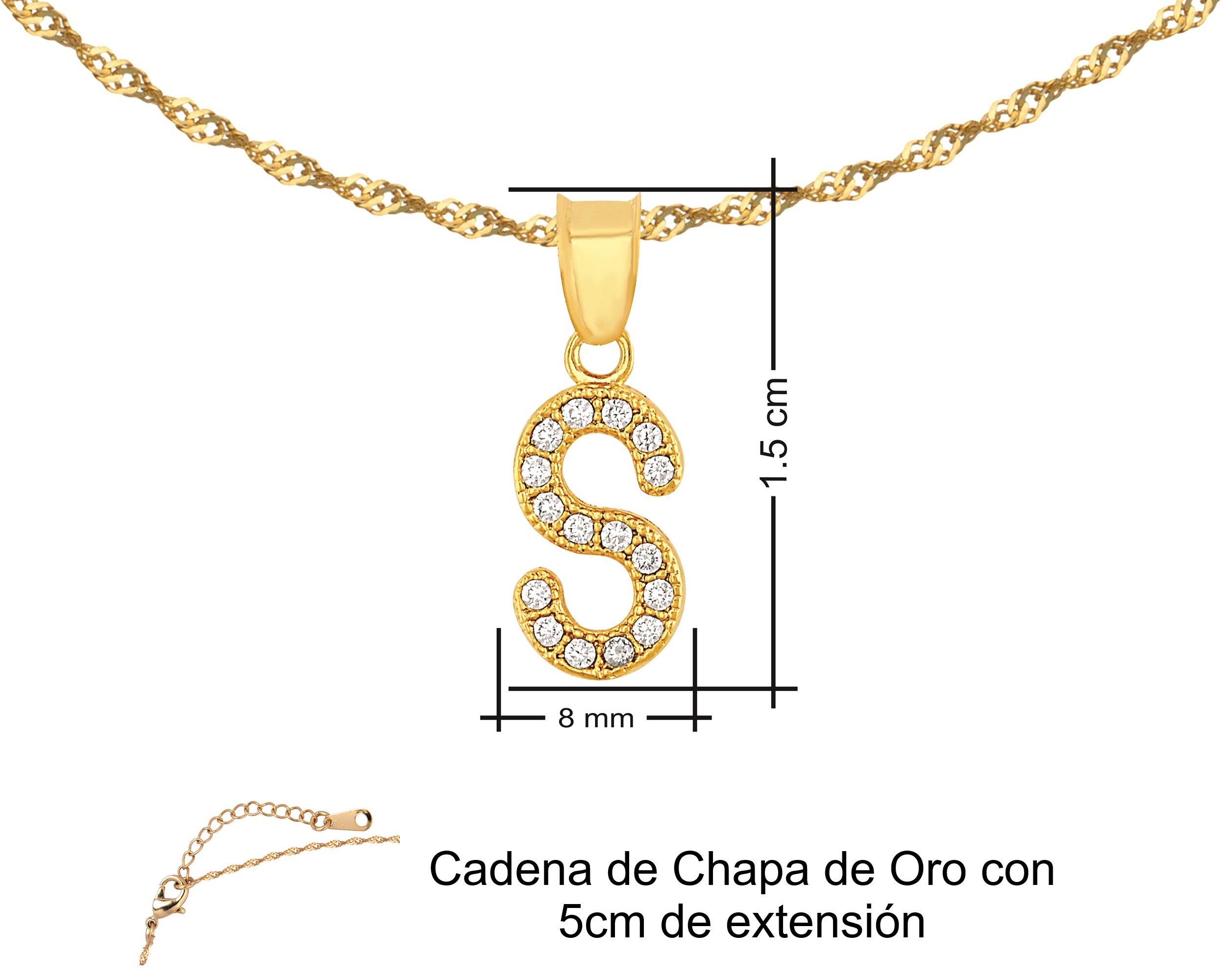 Foto 8 pulgar | Gargantilla Inicial ''s'' 45cm De Chapa De Oro 18k Ch100