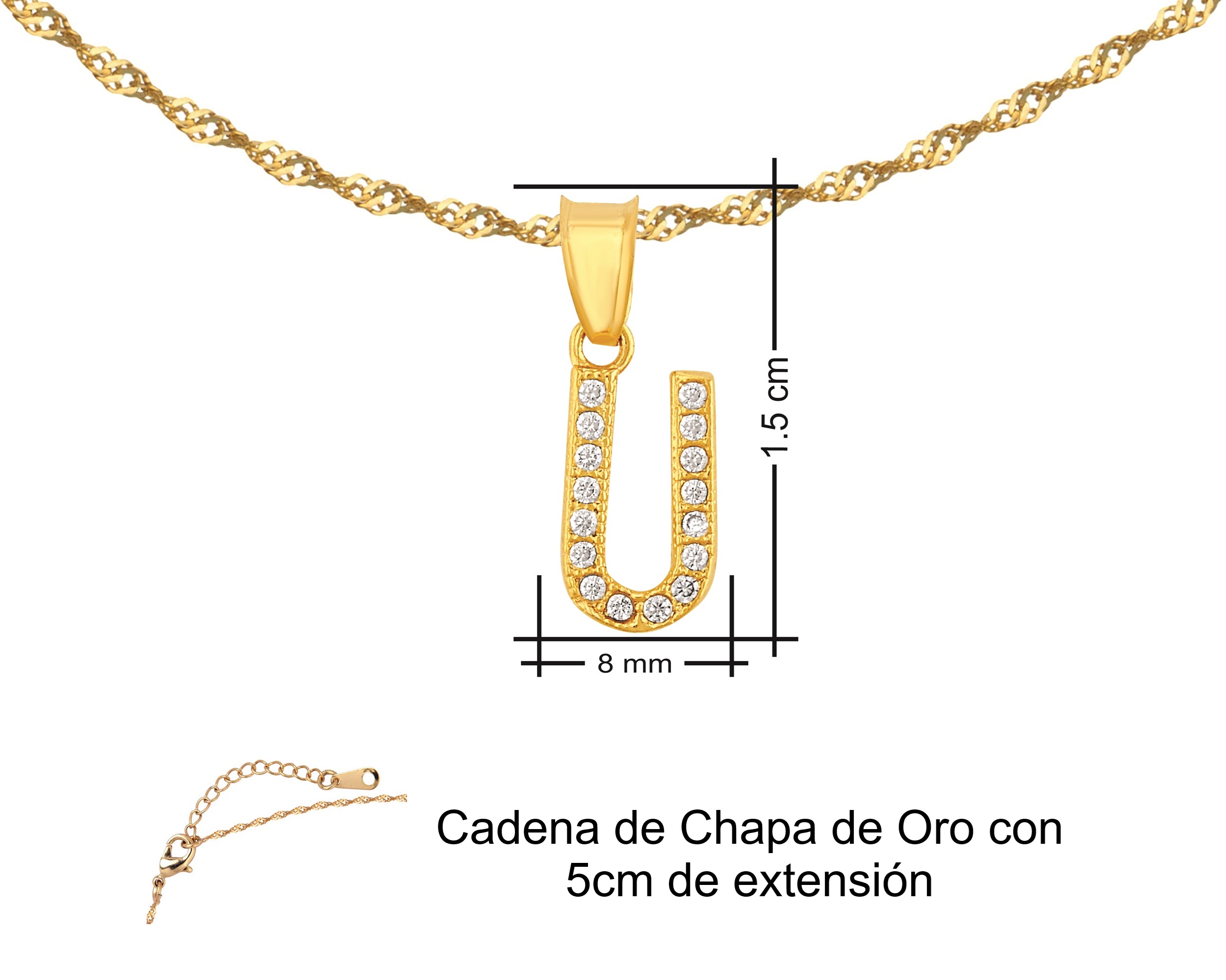 Foto 8 pulgar | Gargantilla Inicial ''u'' 45cm De Chapa De Oro 18k Ch102