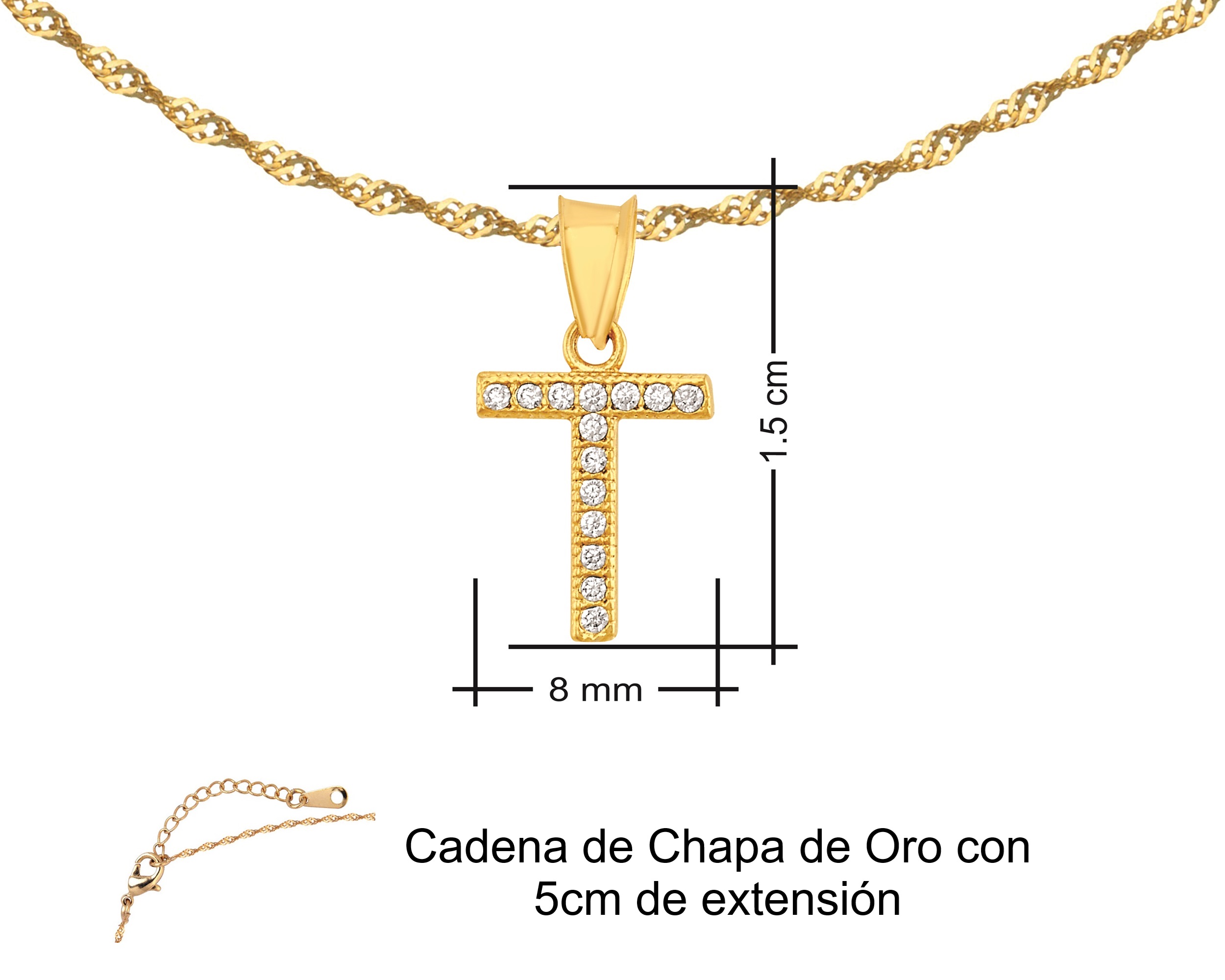 Foto 8 pulgar | Gargantilla Inicial ''t'' 45cm De Chapa De Oro 18k Ch101