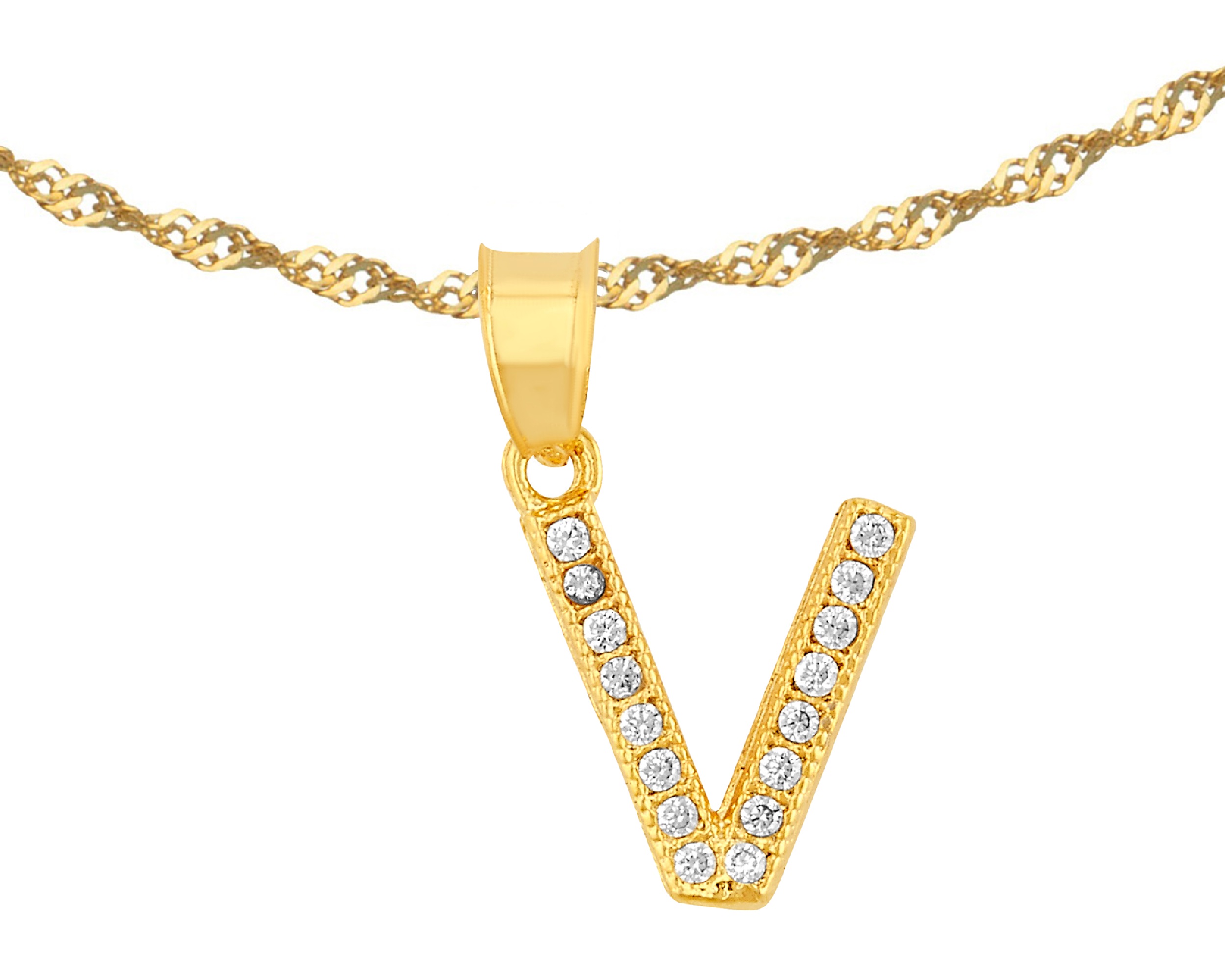 Gargantilla Inicial ''v'' 45cm De Chapa De Oro 18k Ch103