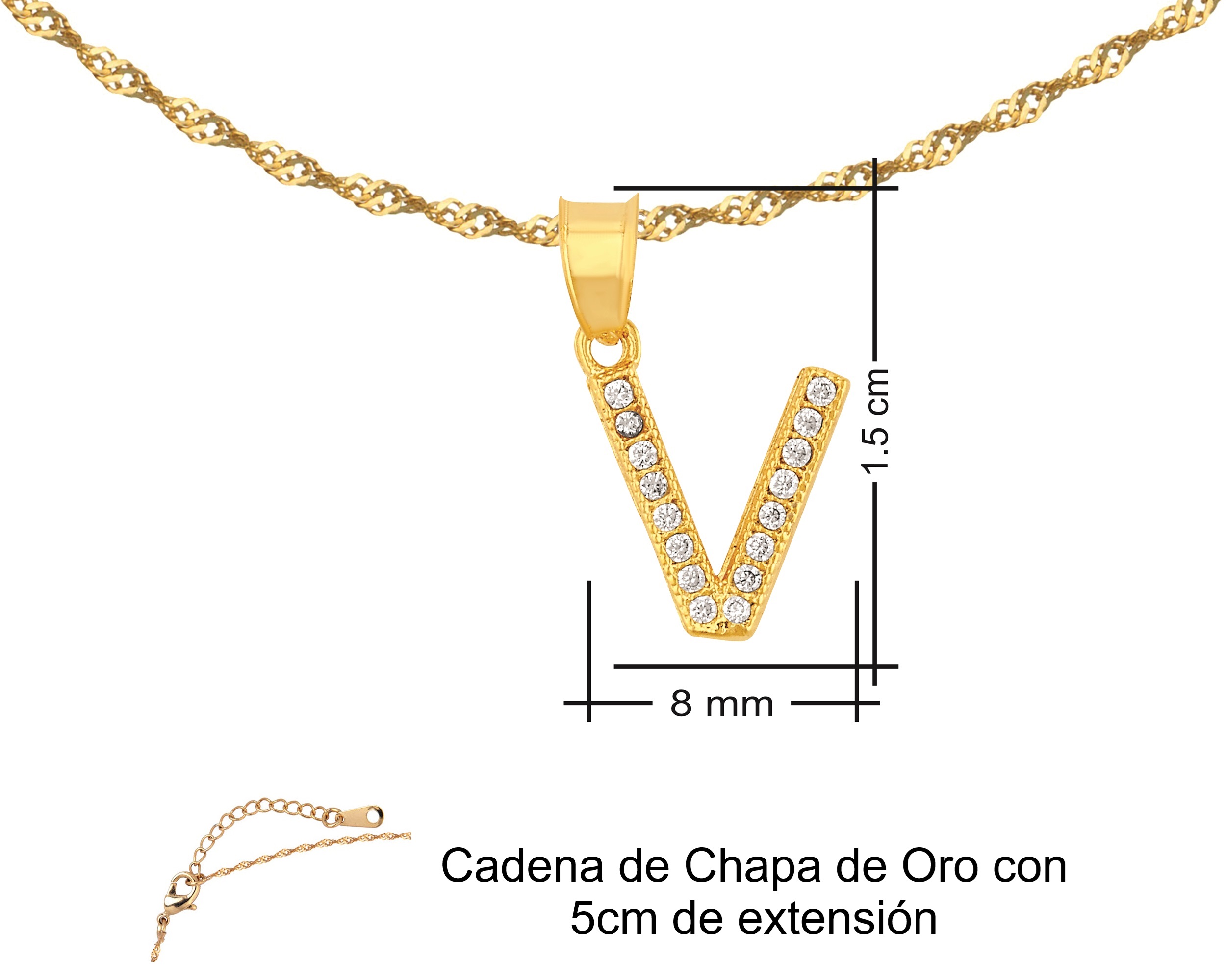 Foto 8 pulgar | Gargantilla Inicial ''v'' 45cm De Chapa De Oro 18k Ch103