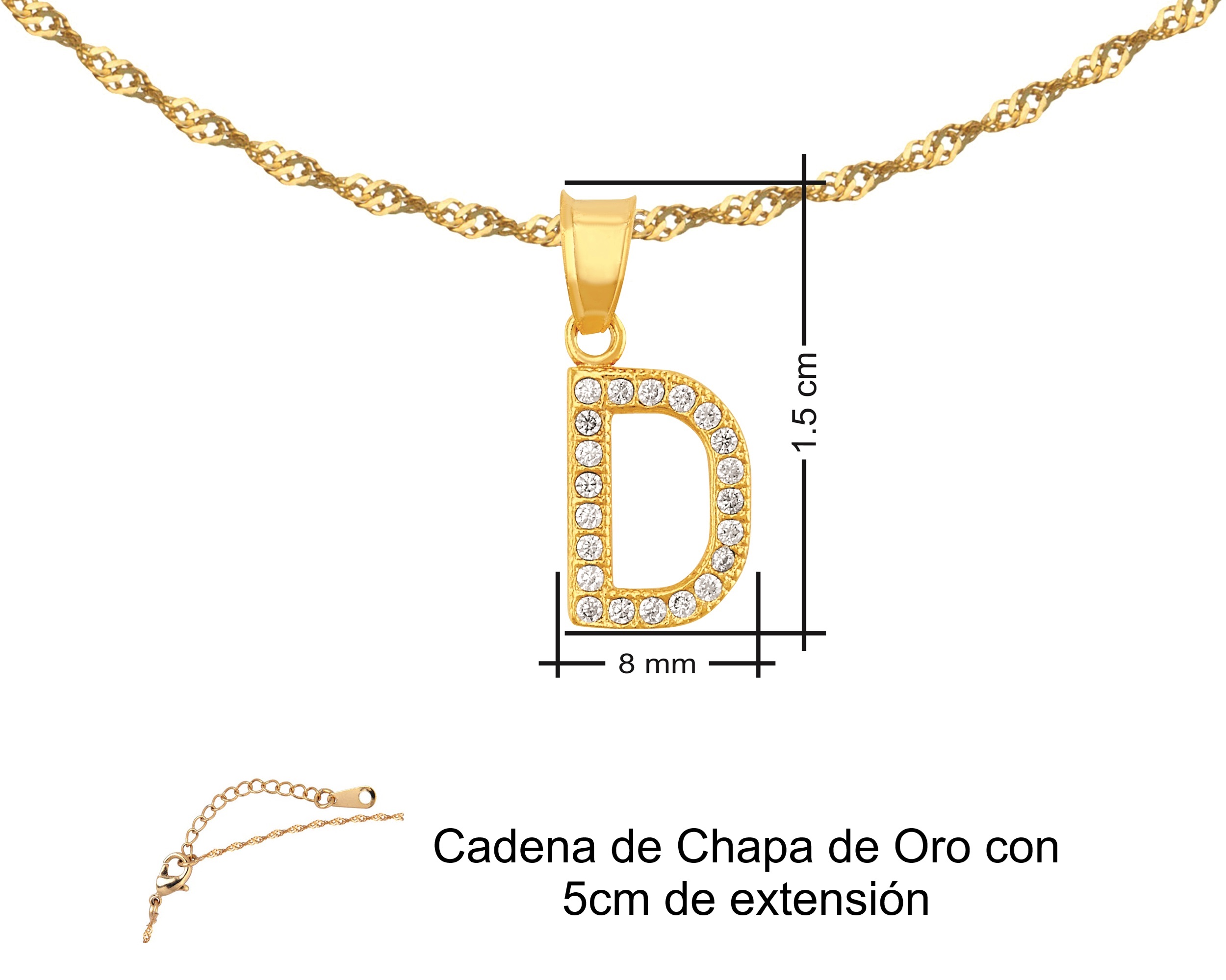 Foto 8 pulgar | Gargantilla Inicial ''d'' 45cm De Chapa De Oro 18k Ch86