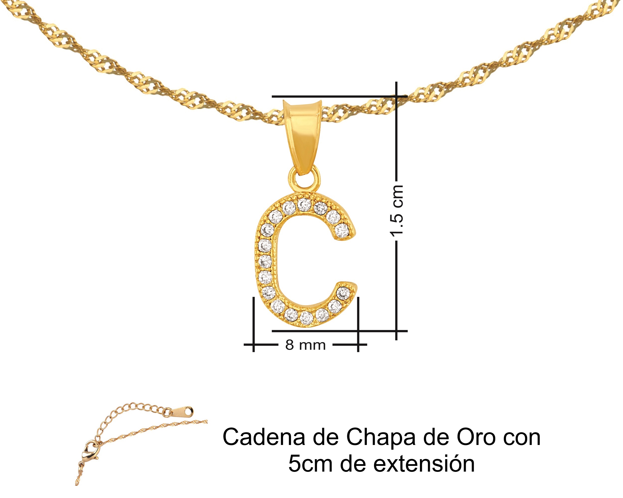 Foto 8 pulgar | Gargantilla Inicial ''c'' 45cm De Chapa De Oro 18k Ch85