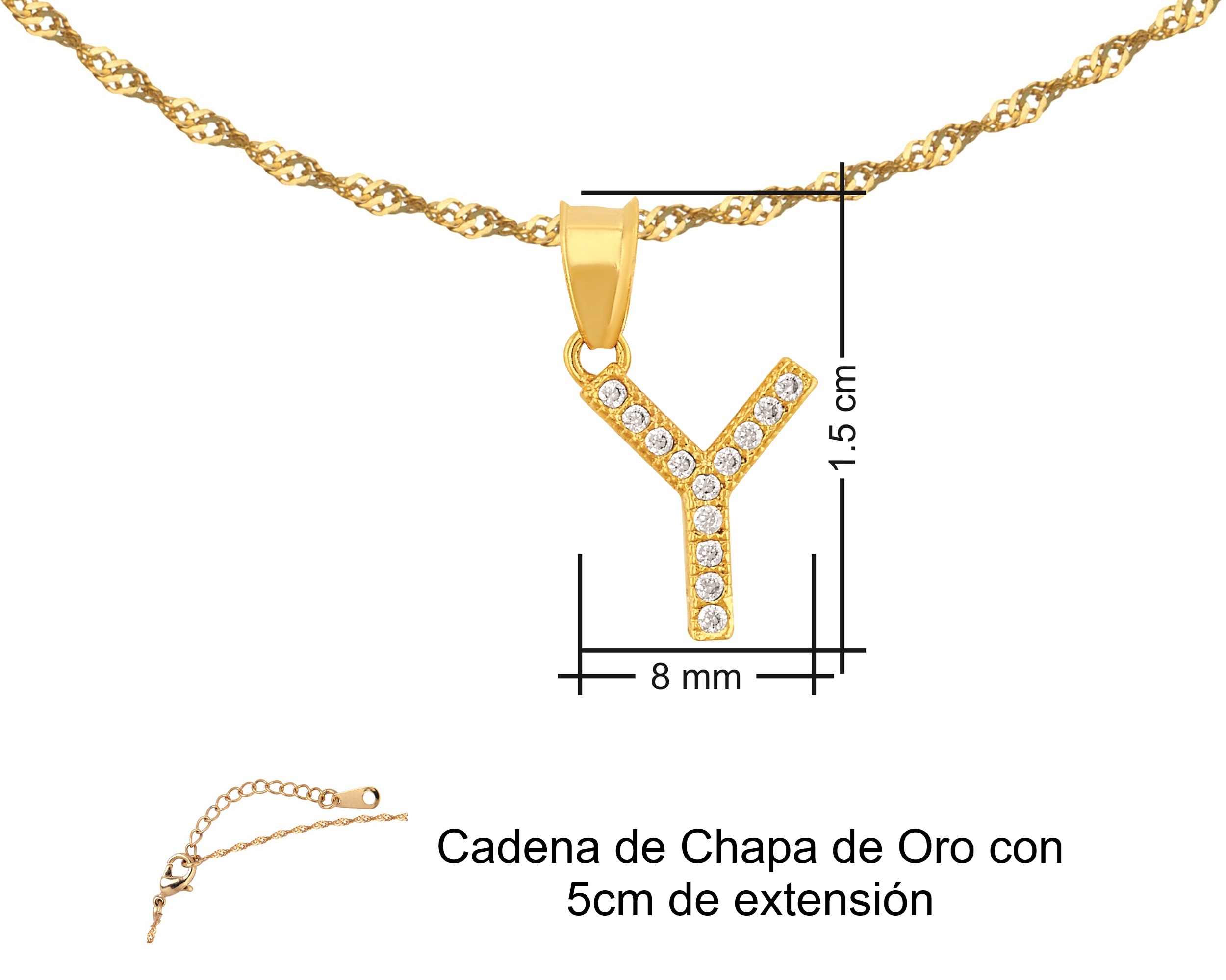 Foto 8 pulgar | Gargantilla Inicial ''y'' 45cm De Chapa De Oro 18k Ch105