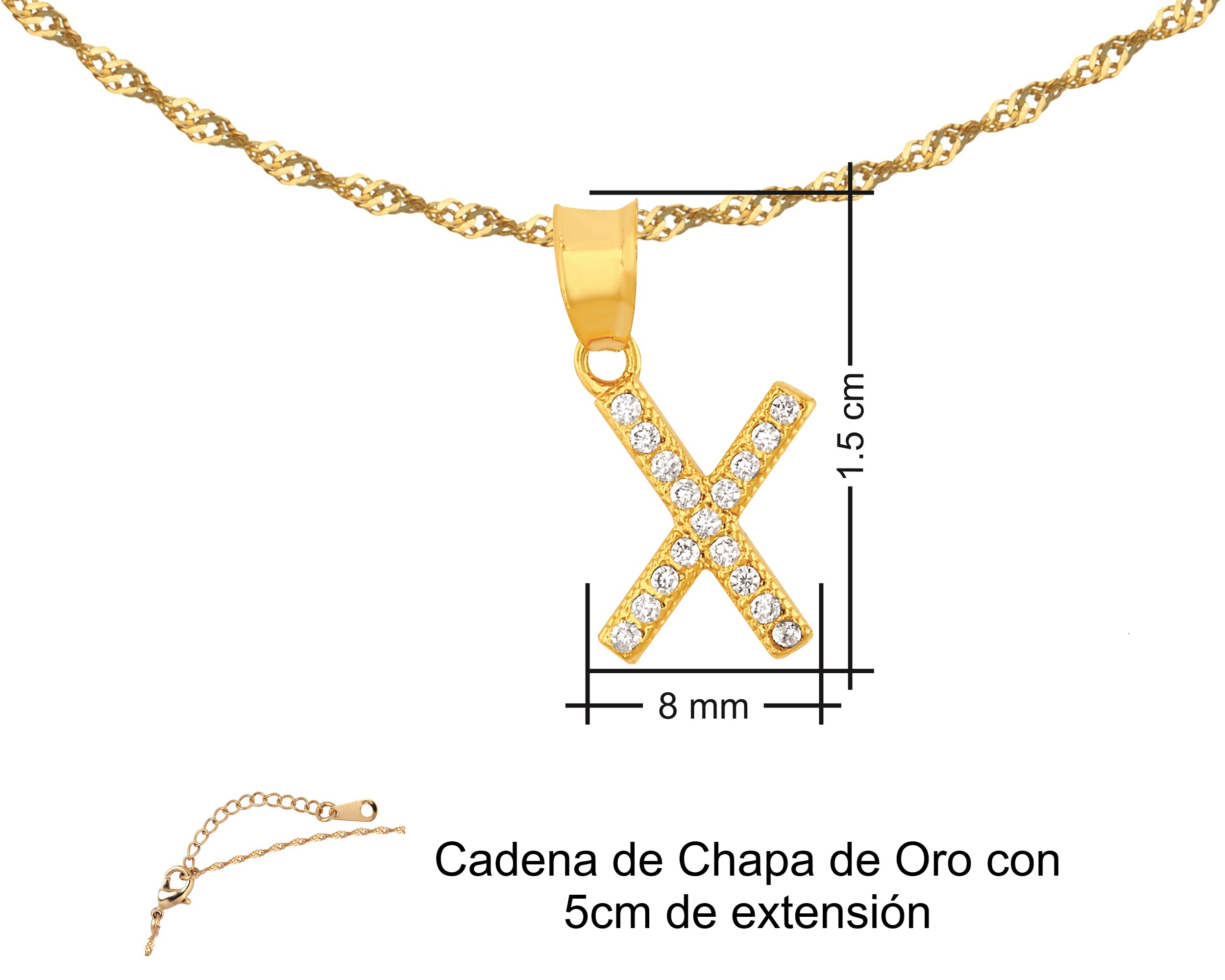 Foto 8 pulgar | Gargantilla Inicial ''x'' 45cm De Chapa De Oro 18k Ch104