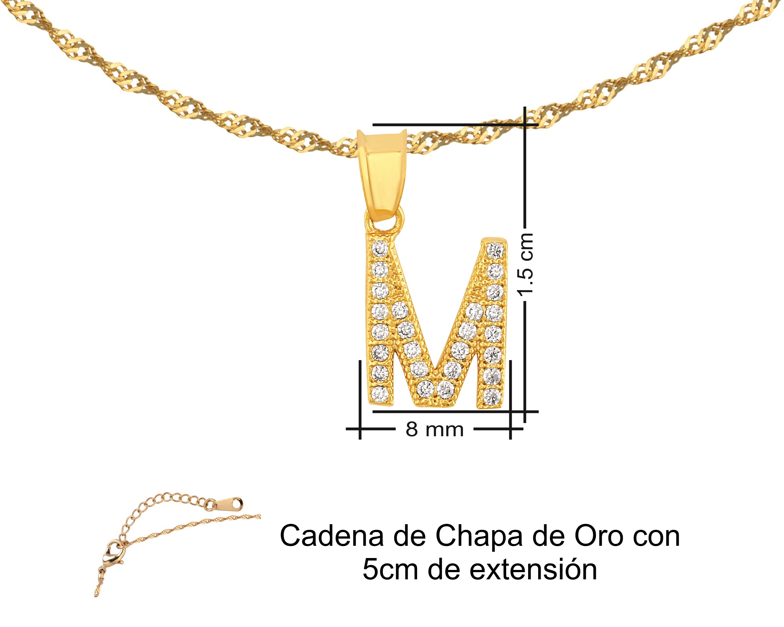 Foto 8 pulgar | Gargantilla Inicial ''m'' 45cm De Chapa De Oro 18k Ch95