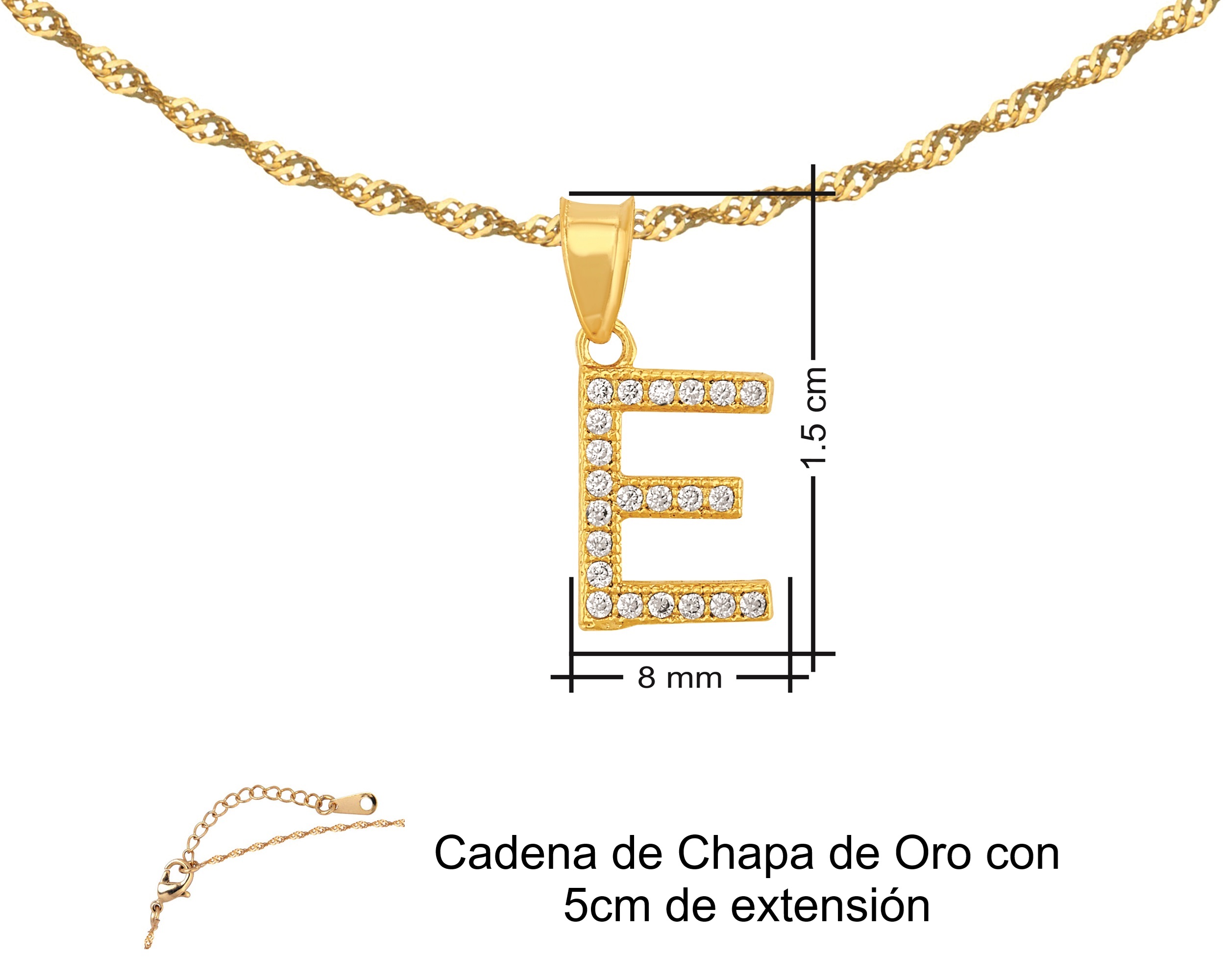 Foto 8 pulgar | Gargantilla Inicial ''e'' 45cm De Chapa De Oro 18k Ch87