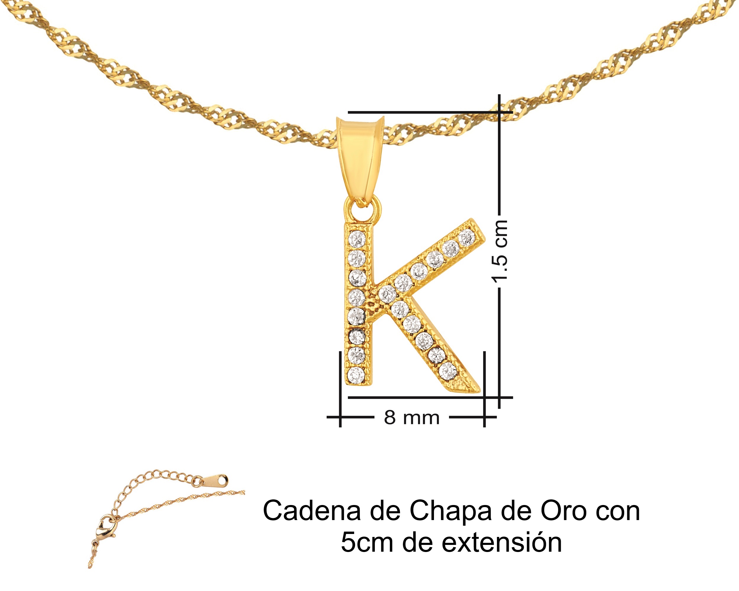 Foto 8 pulgar | Gargantilla Inicial ''k'' 45cm De Chapa De Oro 18k Ch93