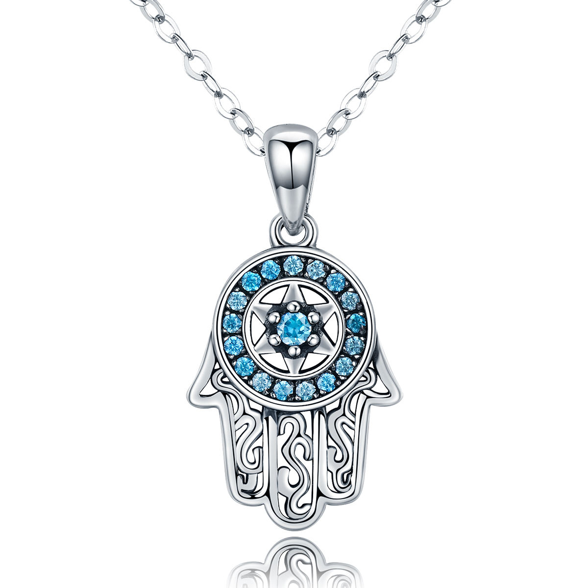 Collar Mano De Fátima De Plata .925 Con Cadena De Plata Ajustable