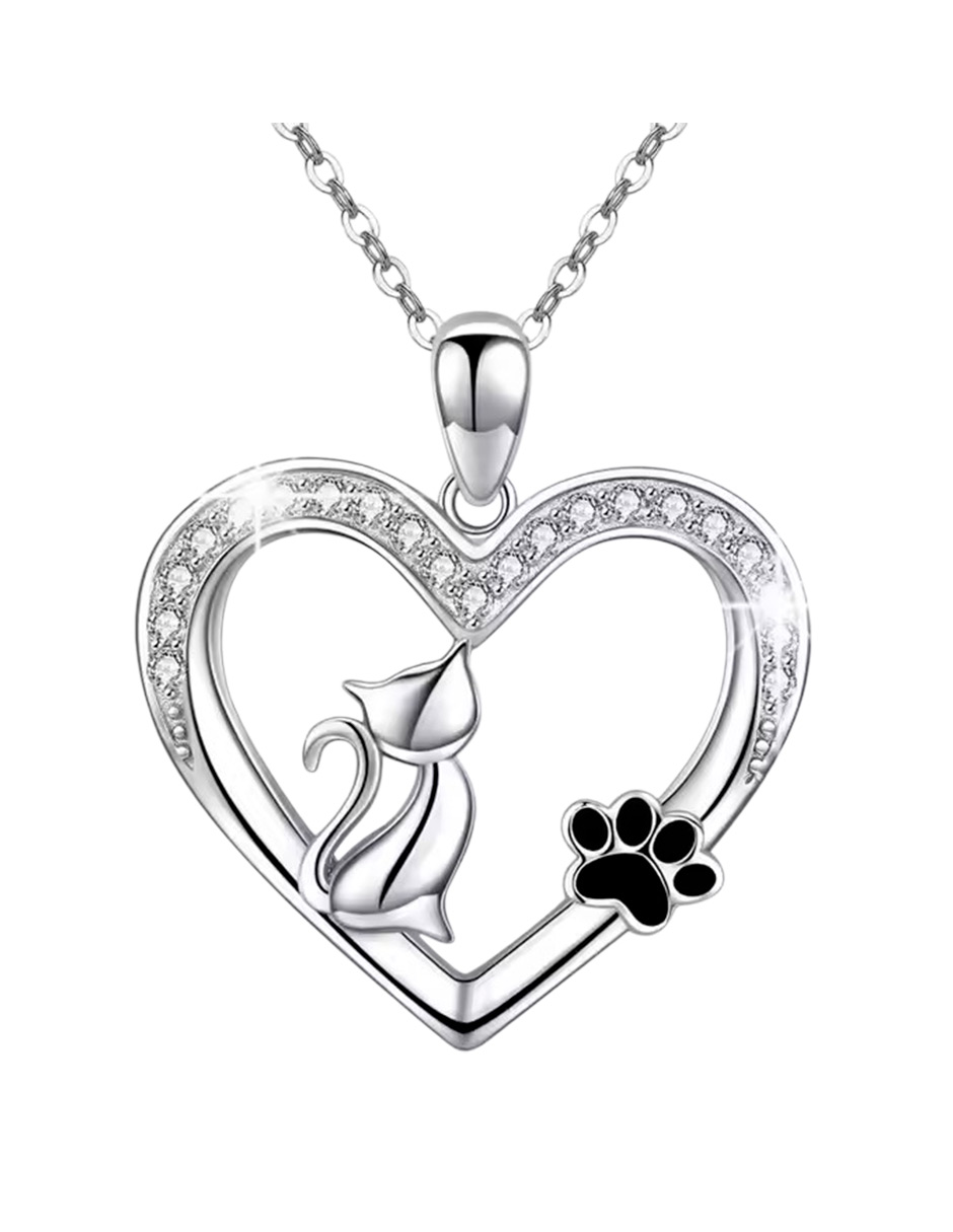 Collar De Gato Y Corazón Miow Kiki Collection De Plata P925