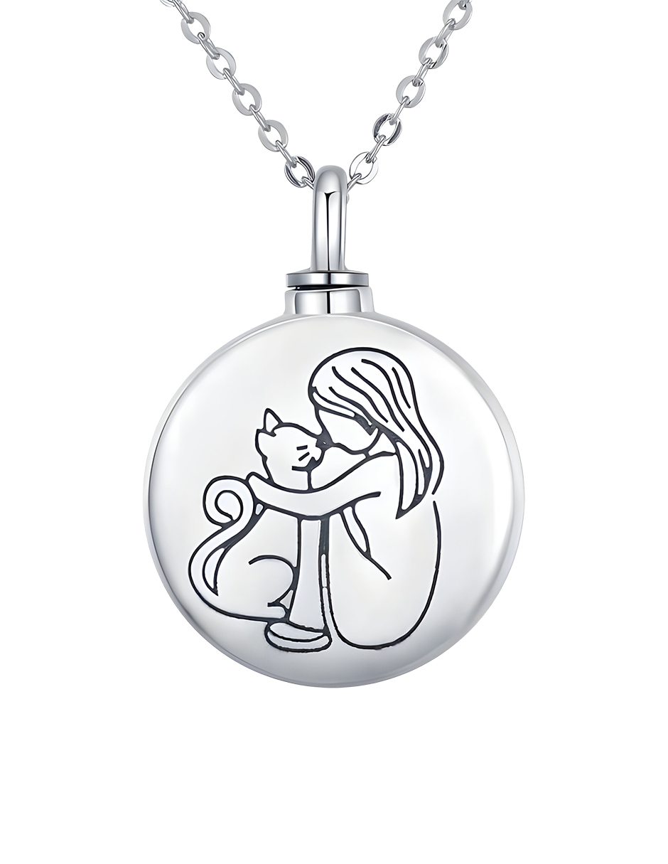 Collar Con Dije Circular Miow Kiki Collection De Plata P925
