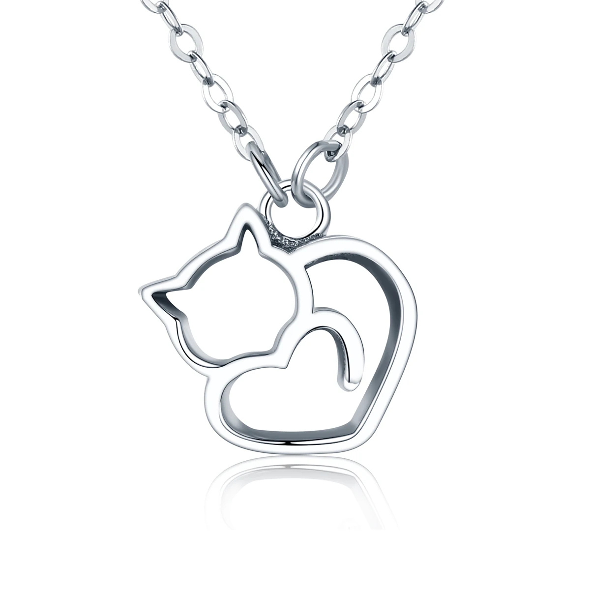 Foto 2 pulgar | Collar Gato Corazón De Plata .925 Con Cadena De Plata Ajustable