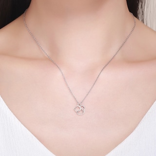 Foto 2 | Collar Gato Corazón De Plata .925 Con Cadena De Plata Ajustable