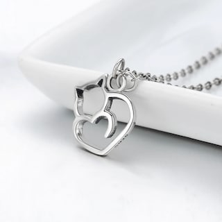 Foto 3 | Collar Gato Corazón De Plata .925 Con Cadena De Plata Ajustable