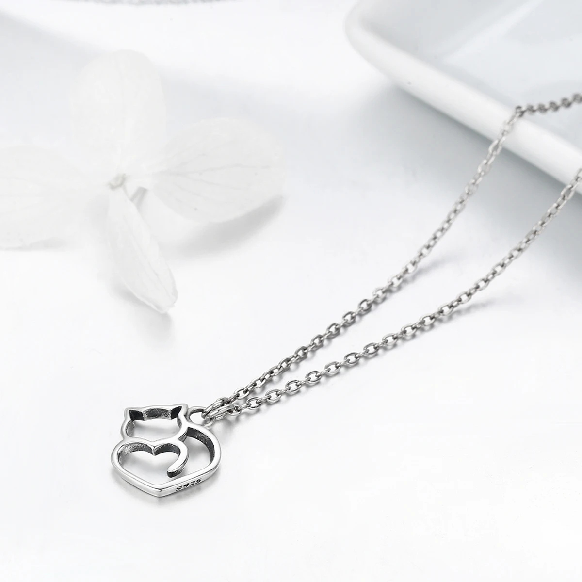 Foto 4 | Collar Gato Corazón De Plata .925 Con Cadena De Plata Ajustable