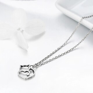 Foto 4 | Collar Gato Corazón De Plata .925 Con Cadena De Plata Ajustable