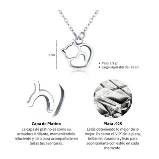 Foto 5 | Collar Gato Corazón De Plata .925 Con Cadena De Plata Ajustable