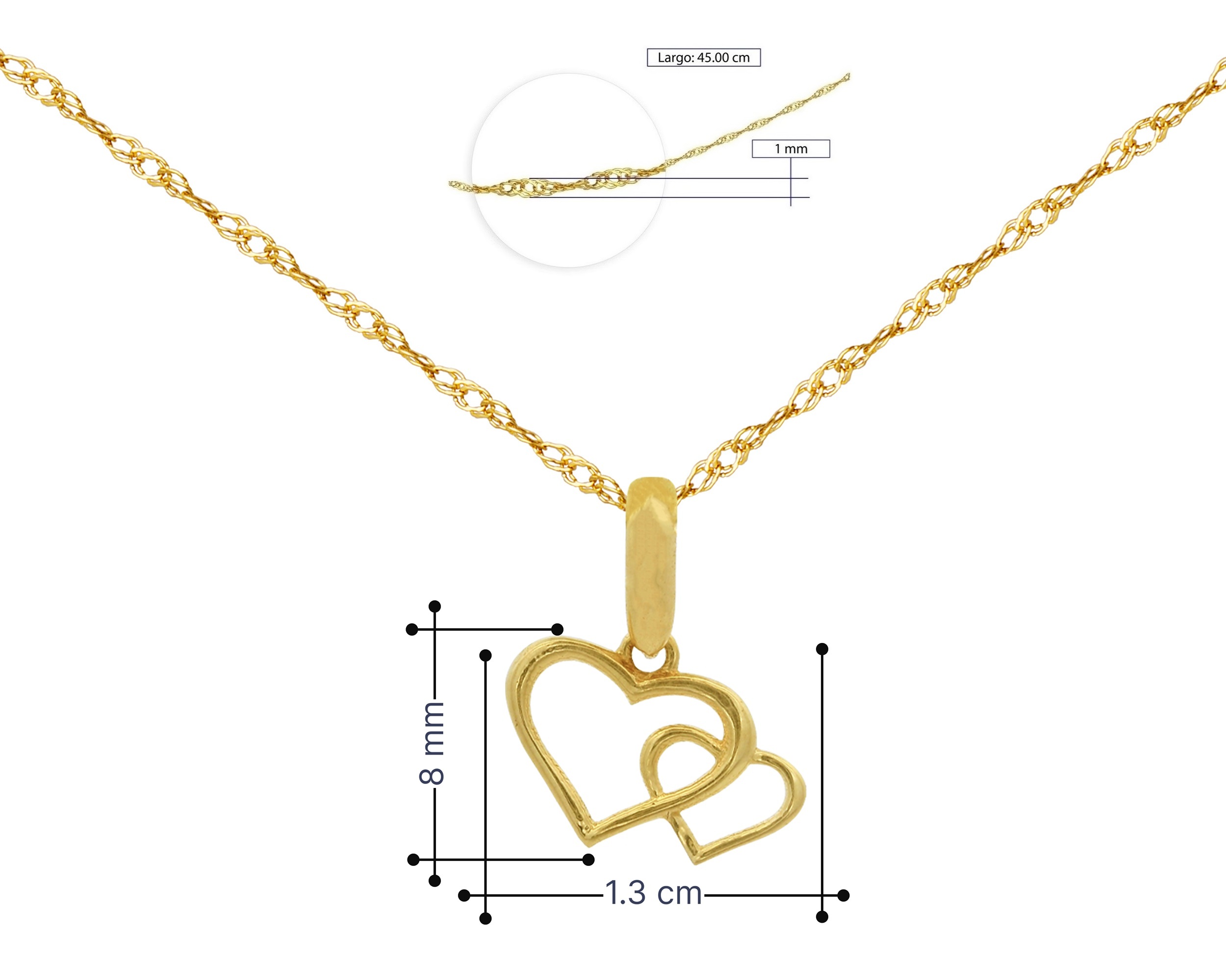 Foto 7 pulgar | Gargantilla Doble Corazon 45cm 10k Ci285