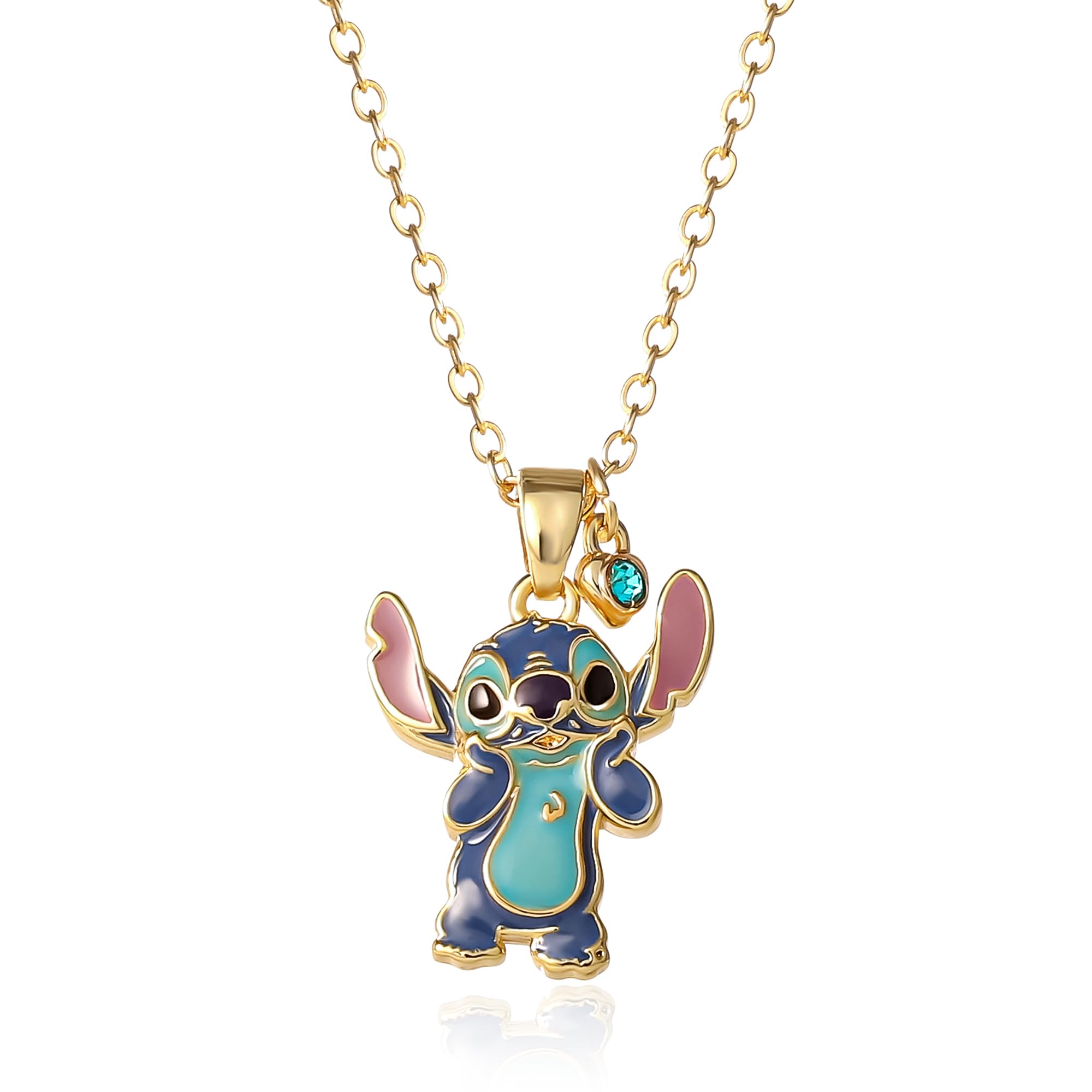 Foto 2 pulgar | Collar Disney Stitch Chapado En Oro De 18 Quilates Con Cristal Azul - Venta Internacional.