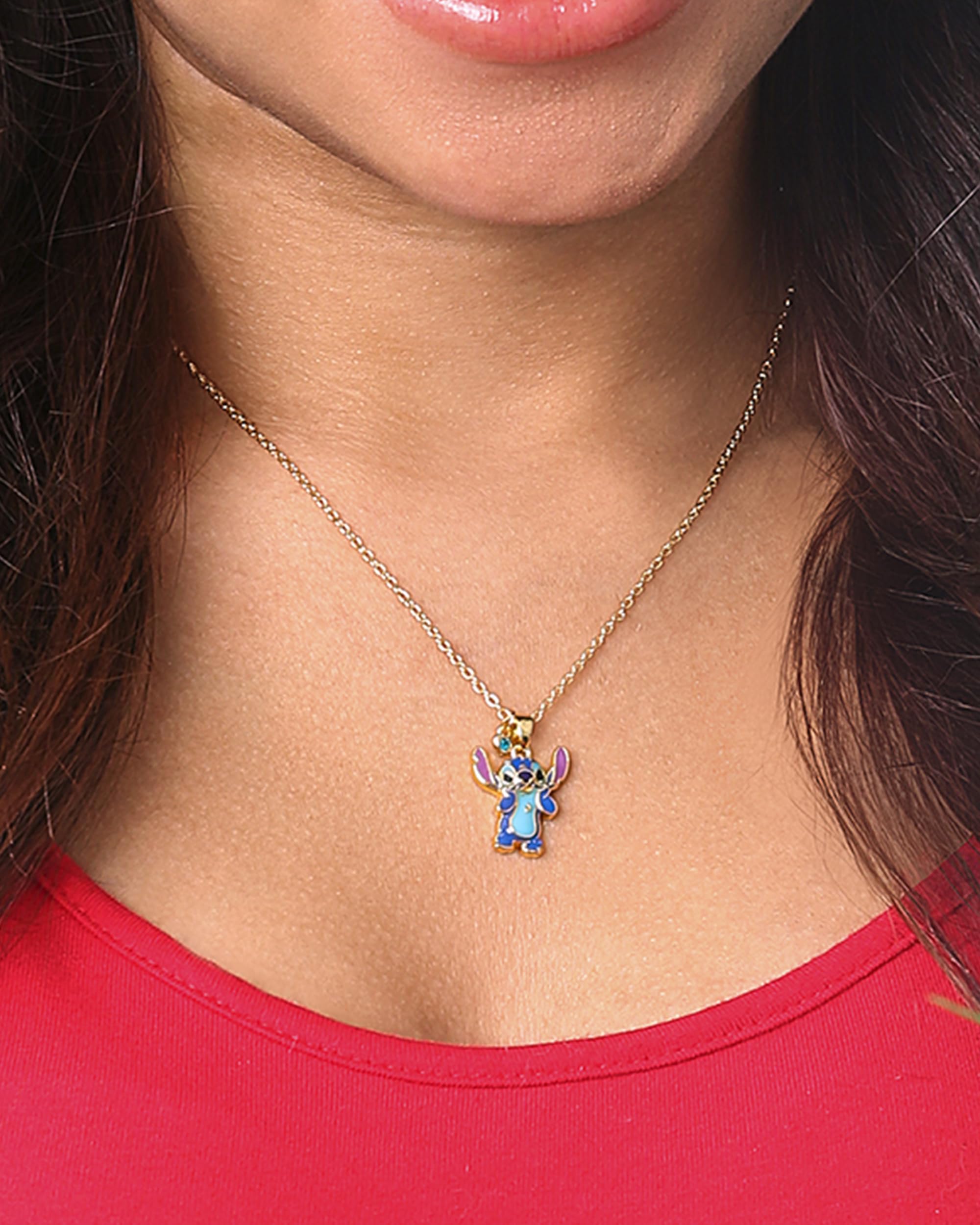 Foto 3 pulgar | Collar Disney Stitch Chapado En Oro De 18 Quilates Con Cristal Azul - Venta Internacional.