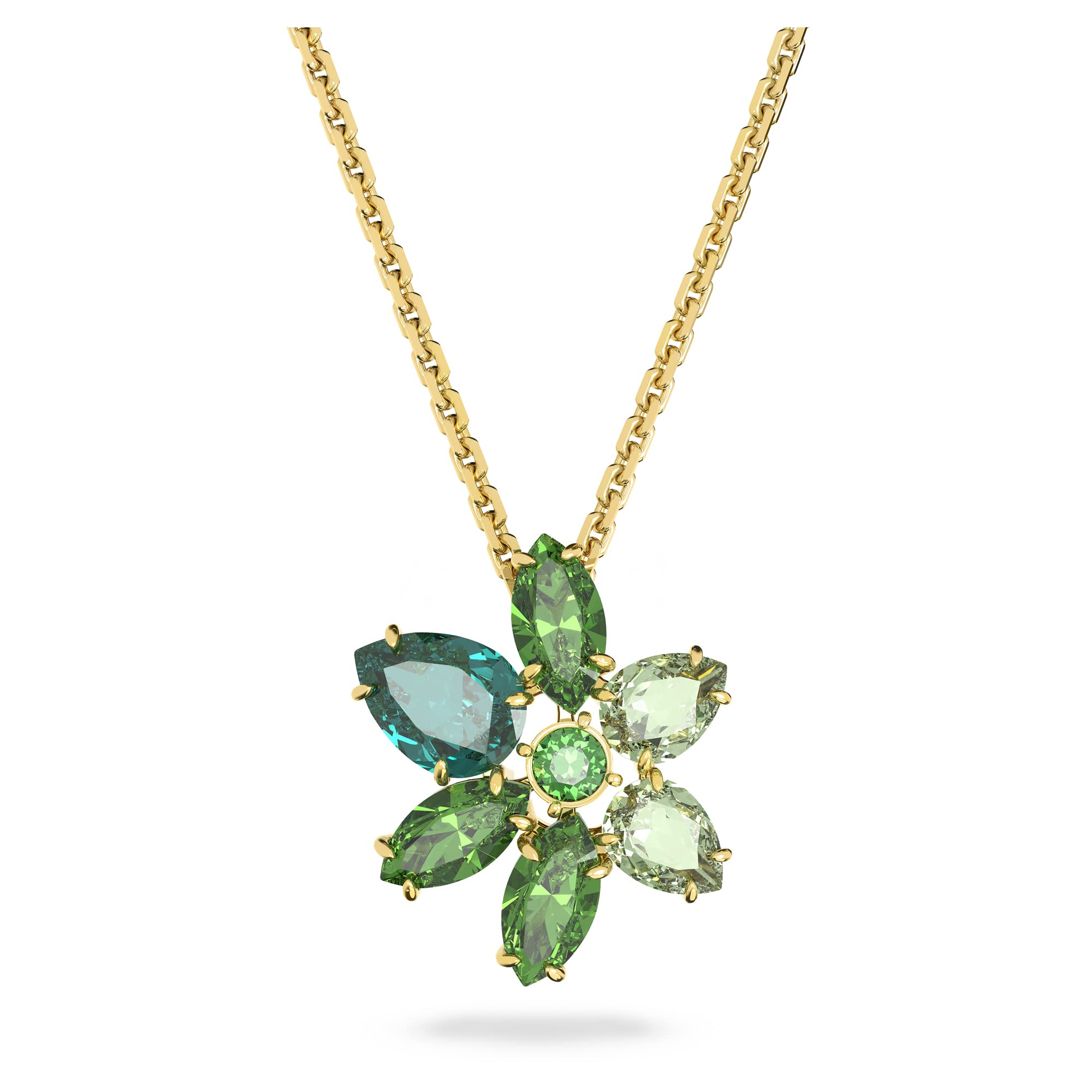 Foto 2 pulgar | Collar Con Colgante De Gema De Swarovski Con Motivo Floral Y Cristal Verde - Venta Internacional.