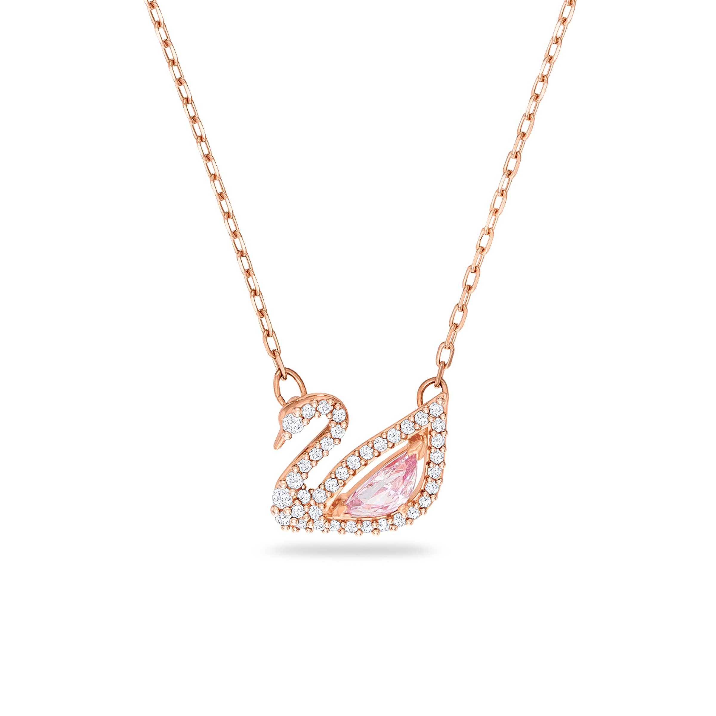 Collar Con Colgante De Cisne De Swarovski En Oro Rosa Con Cristales Rosas Y Transparentes - Venta Internacional.