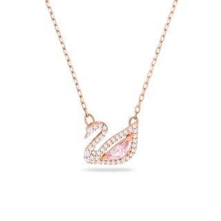 Foto 1 | Collar Con Colgante De Cisne De Swarovski En Oro Rosa Con Cristales Rosas Y Transparentes - Venta Internacional.