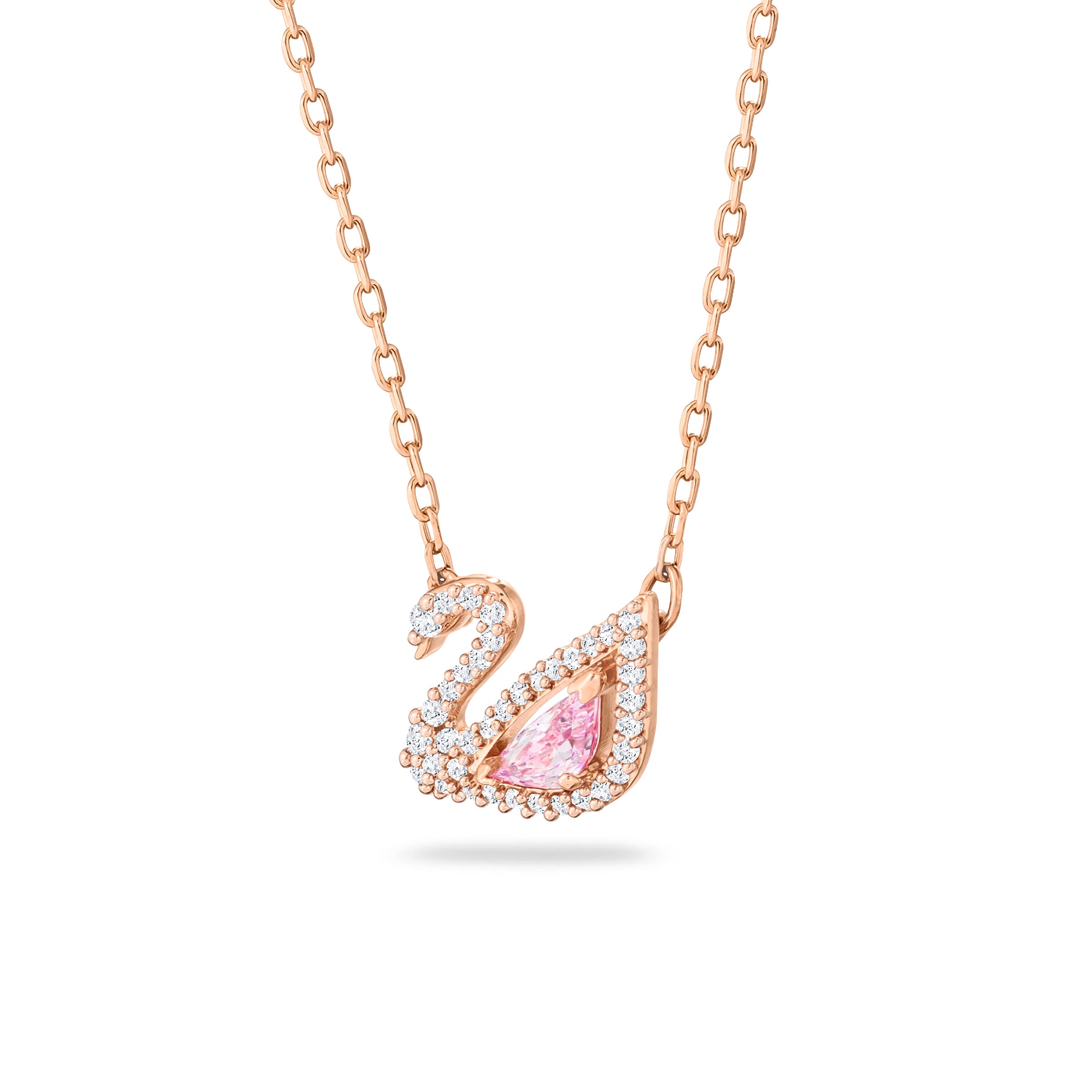Foto 4 pulgar | Collar Con Colgante De Cisne De Swarovski En Oro Rosa Con Cristales Rosas Y Transparentes - Venta Internacional.