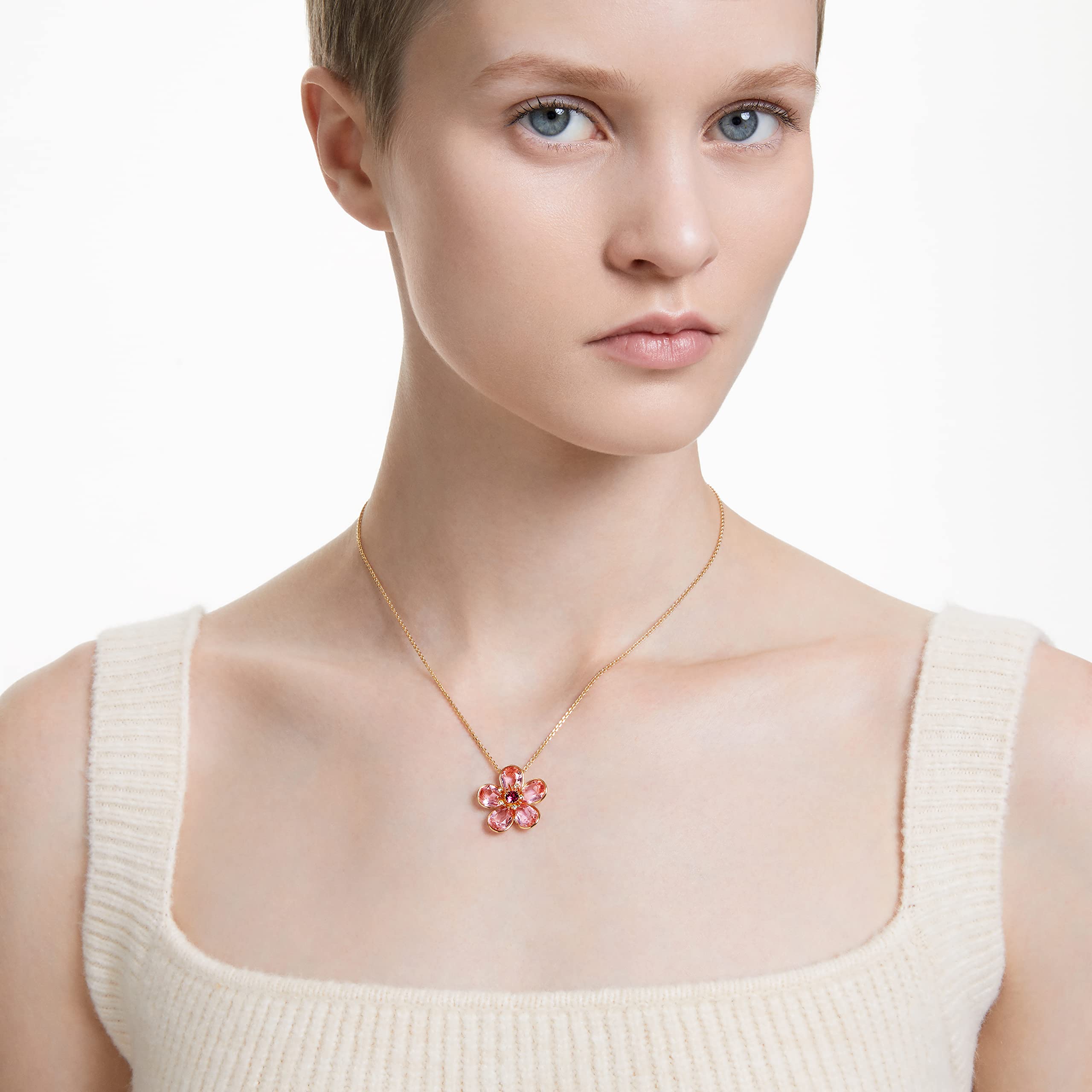 Foto 5 | Colgante Idyllia De Swarovski Con Flor Rosa En Tono Dorado - Venta Internacional.