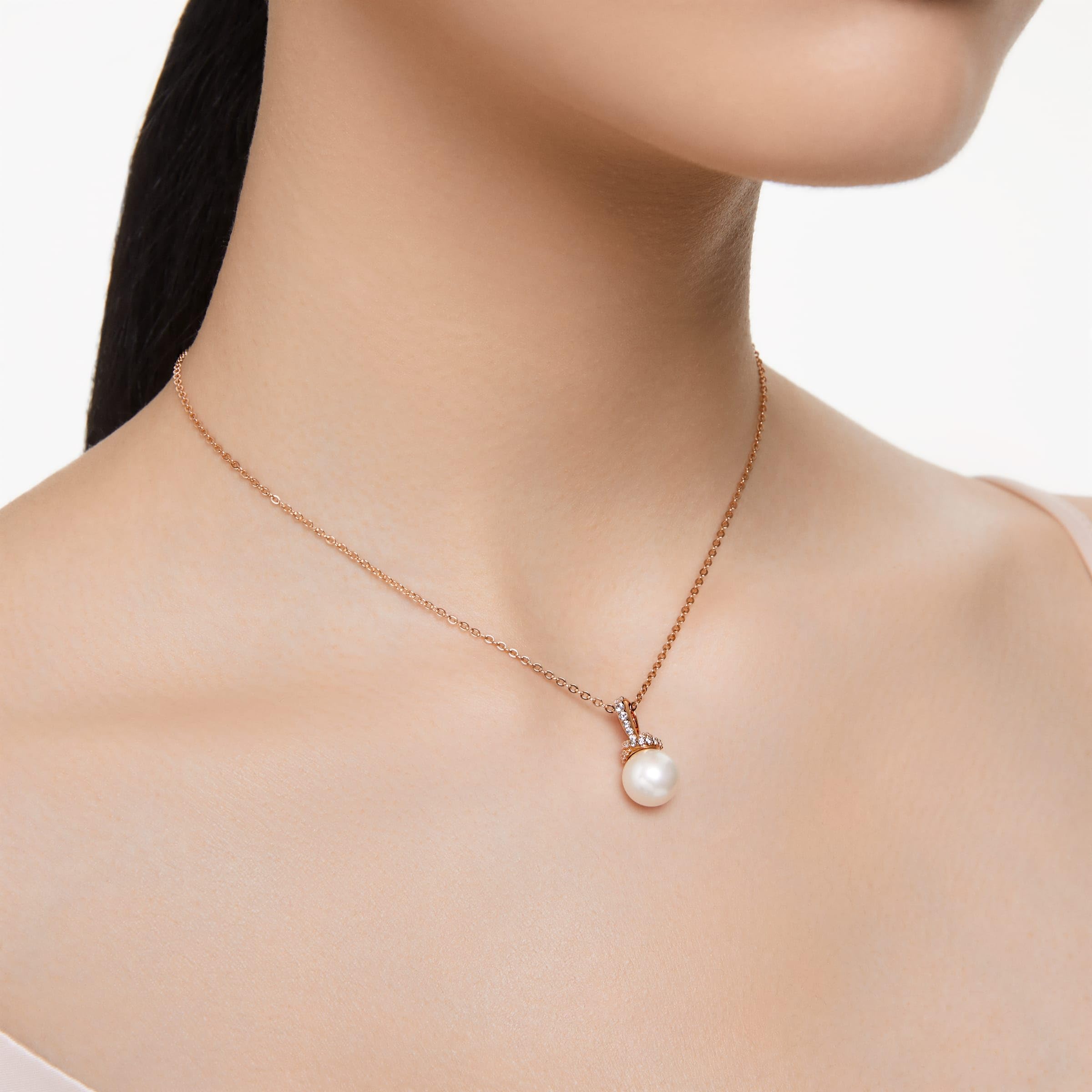 Foto 6 pulgar | Collar Con Colgante Original De Swarovski En Forma De Perla En Tono Oro Rosa - Venta Internacional.