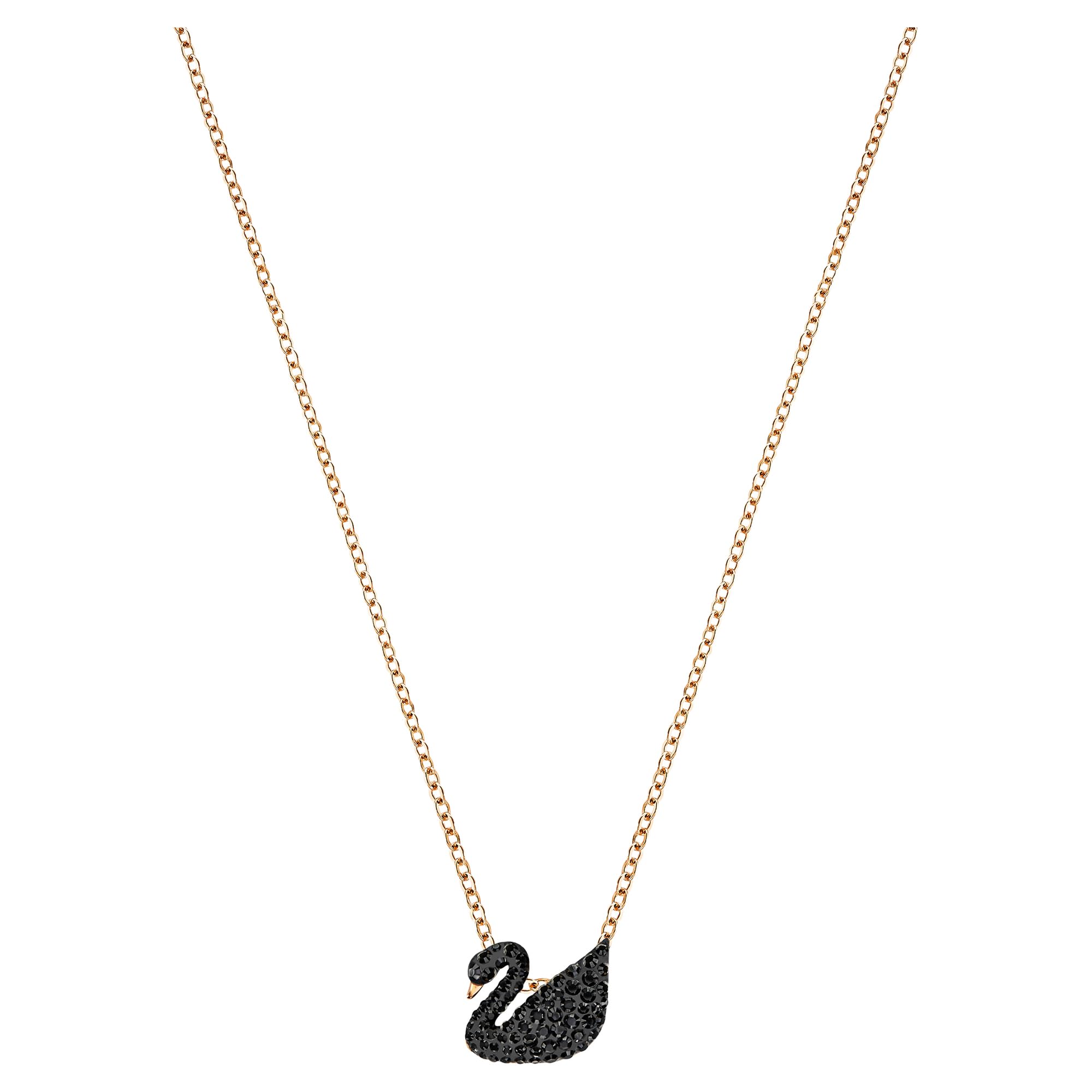 Collar Con Colgante De Cisne De Swarovski Con Pavé De Cristal Negro - Venta Internacional.