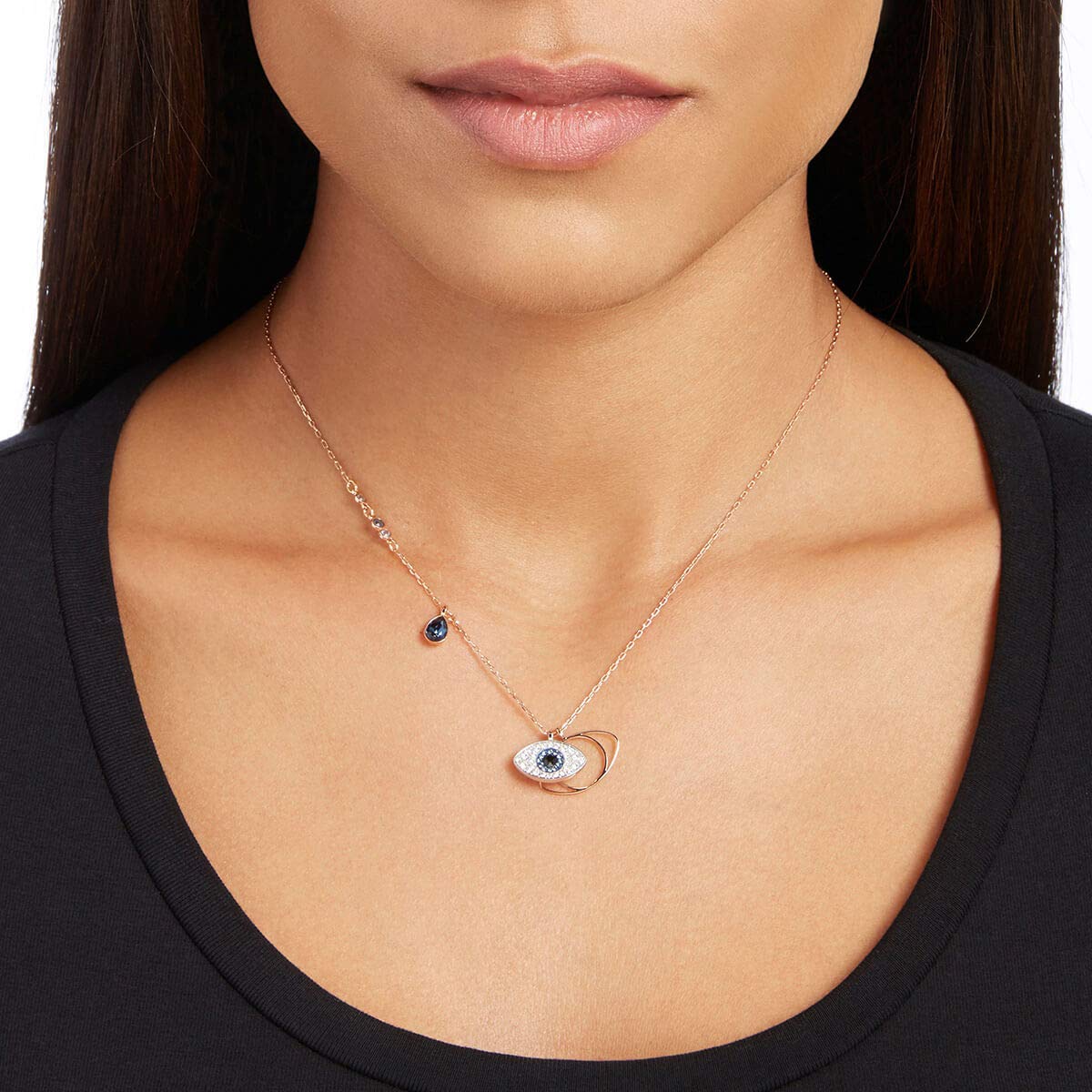 Foto 4 pulgar | Collar Swarovski Crystal Duo Evil Eye Chapado En Oro Rosa - Venta Internacional.