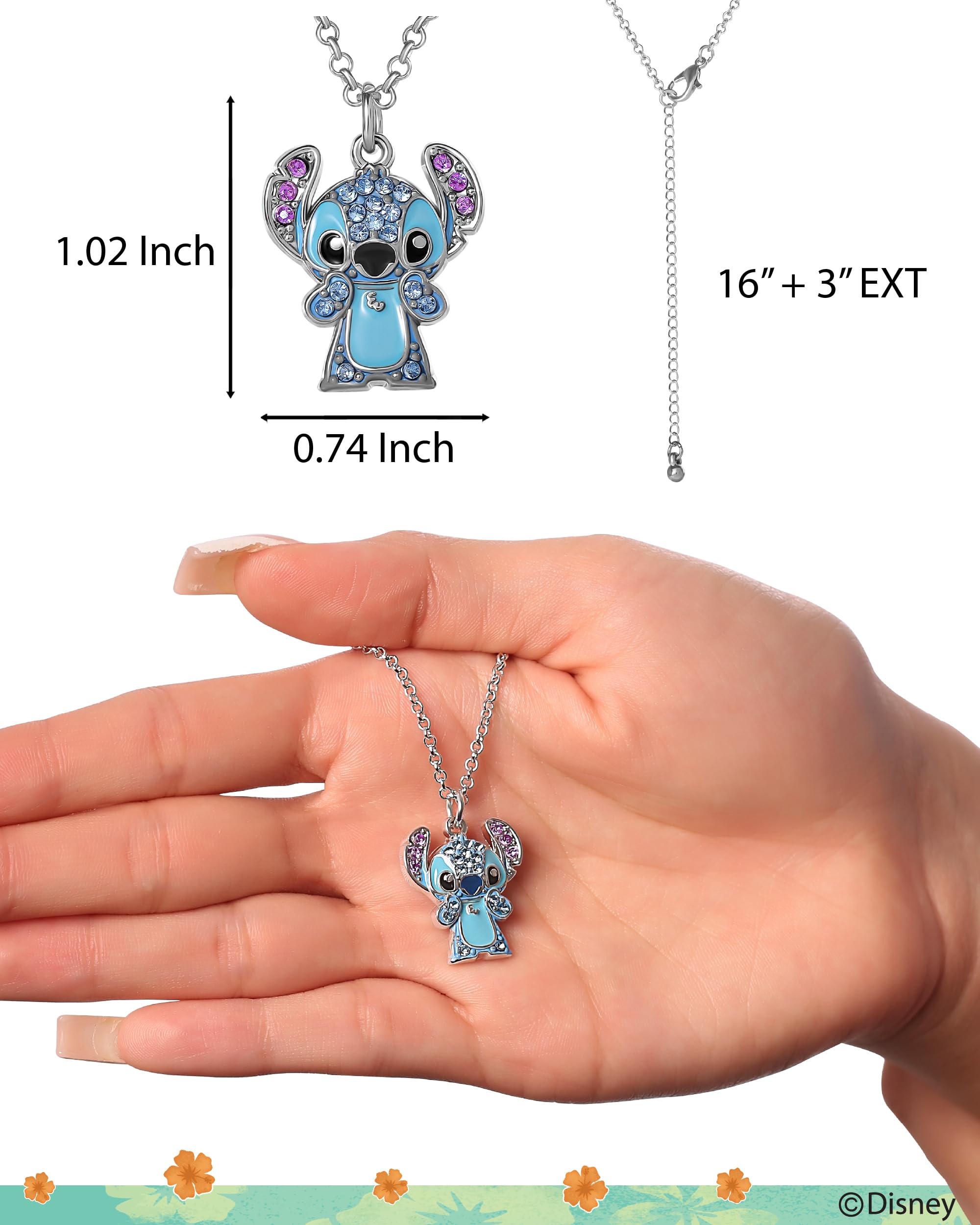 Foto 5 pulgar | Collar Disney Stitch para Mujer con Cristal Pavé y Esmalte - Venta Internacional