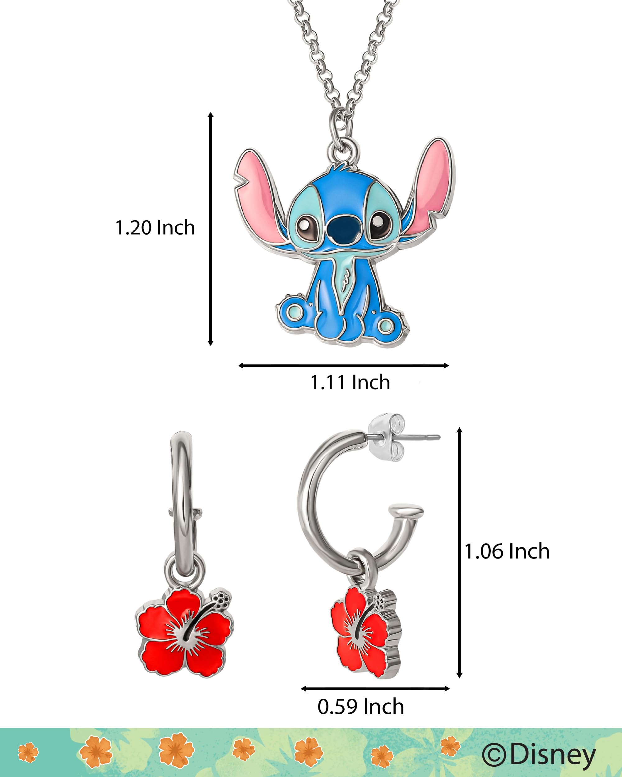 Foto 5 | Set de Joyas Disney Lilo & Stitch Flower Pendientes y Collar - Venta Internacional