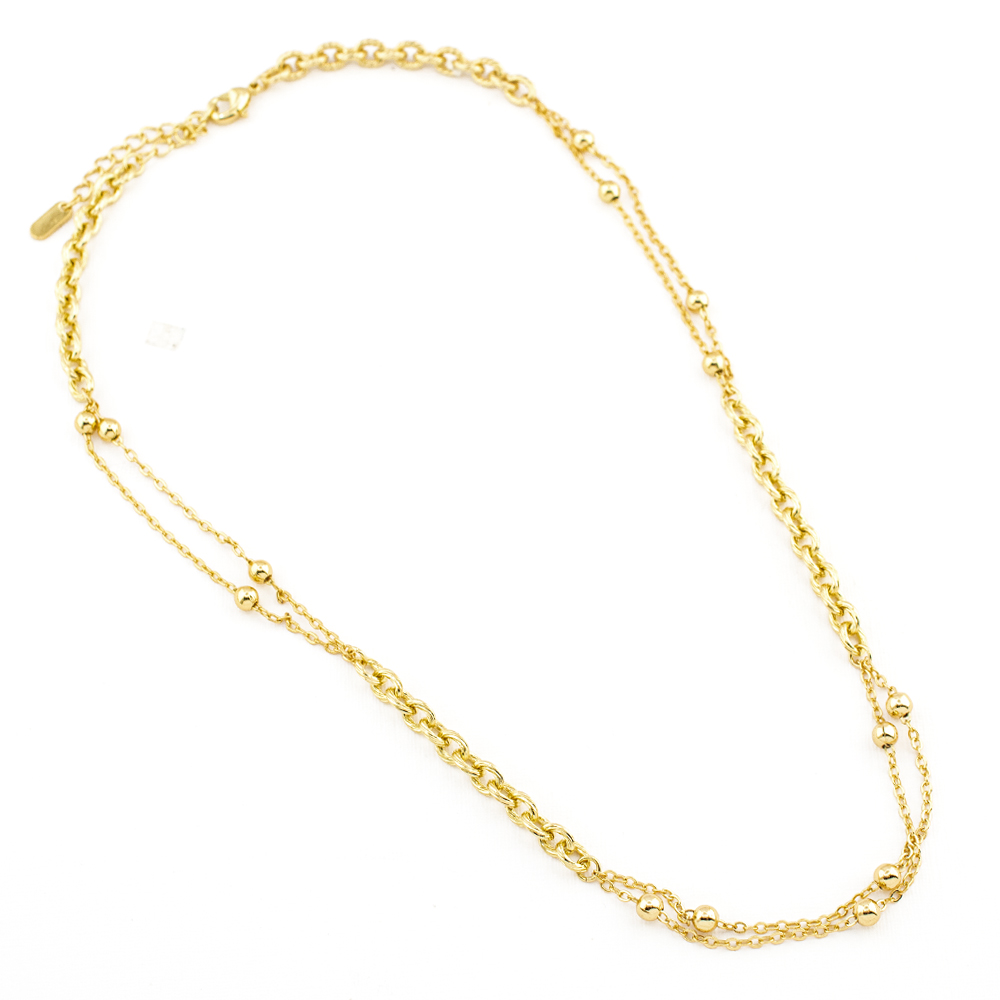 Foto 2 pulgar | Collar Tira Doble Esferico The Golden Store Chapa De Oro 18k
