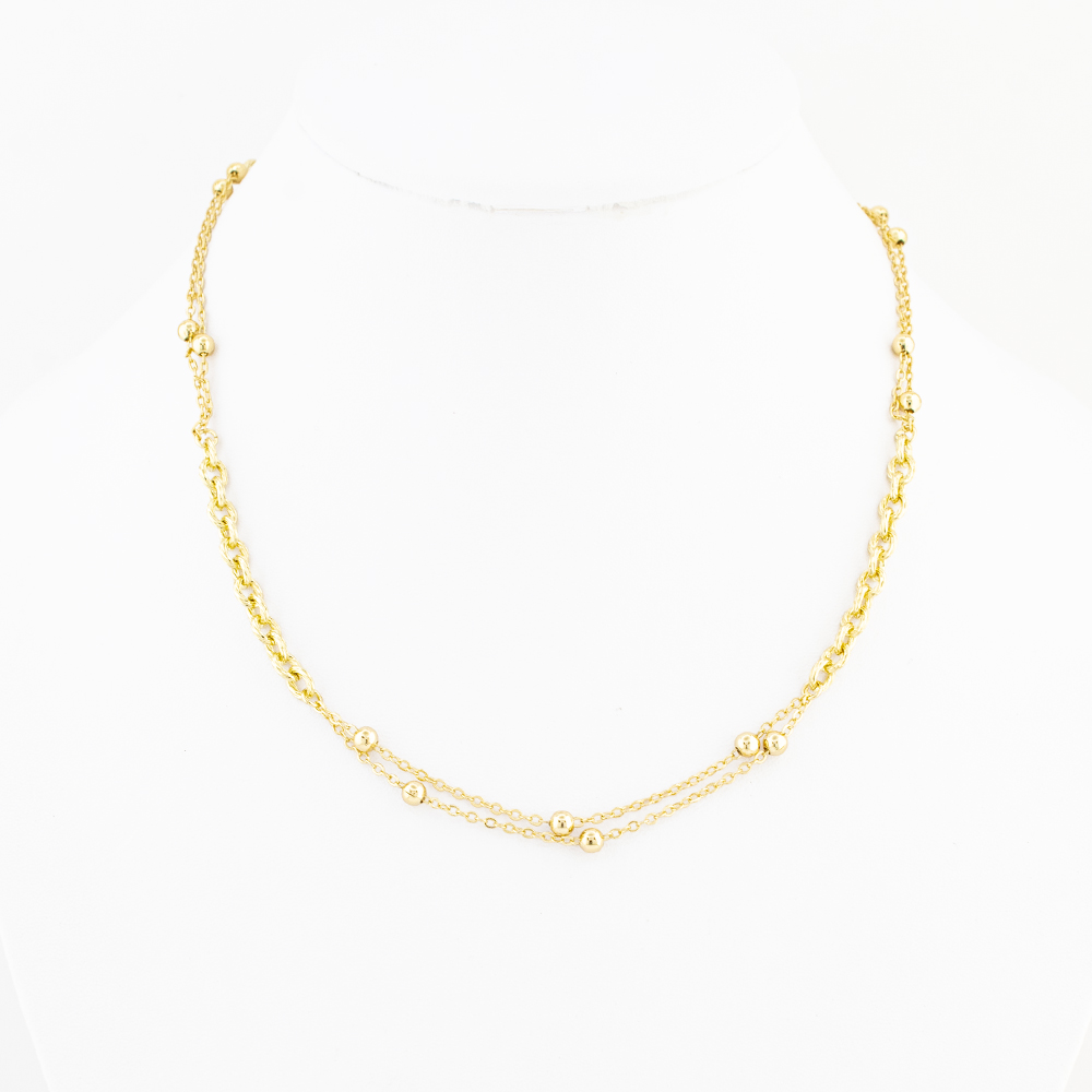 Foto 4 pulgar | Collar Tira Doble Esferico The Golden Store Chapa De Oro 18k