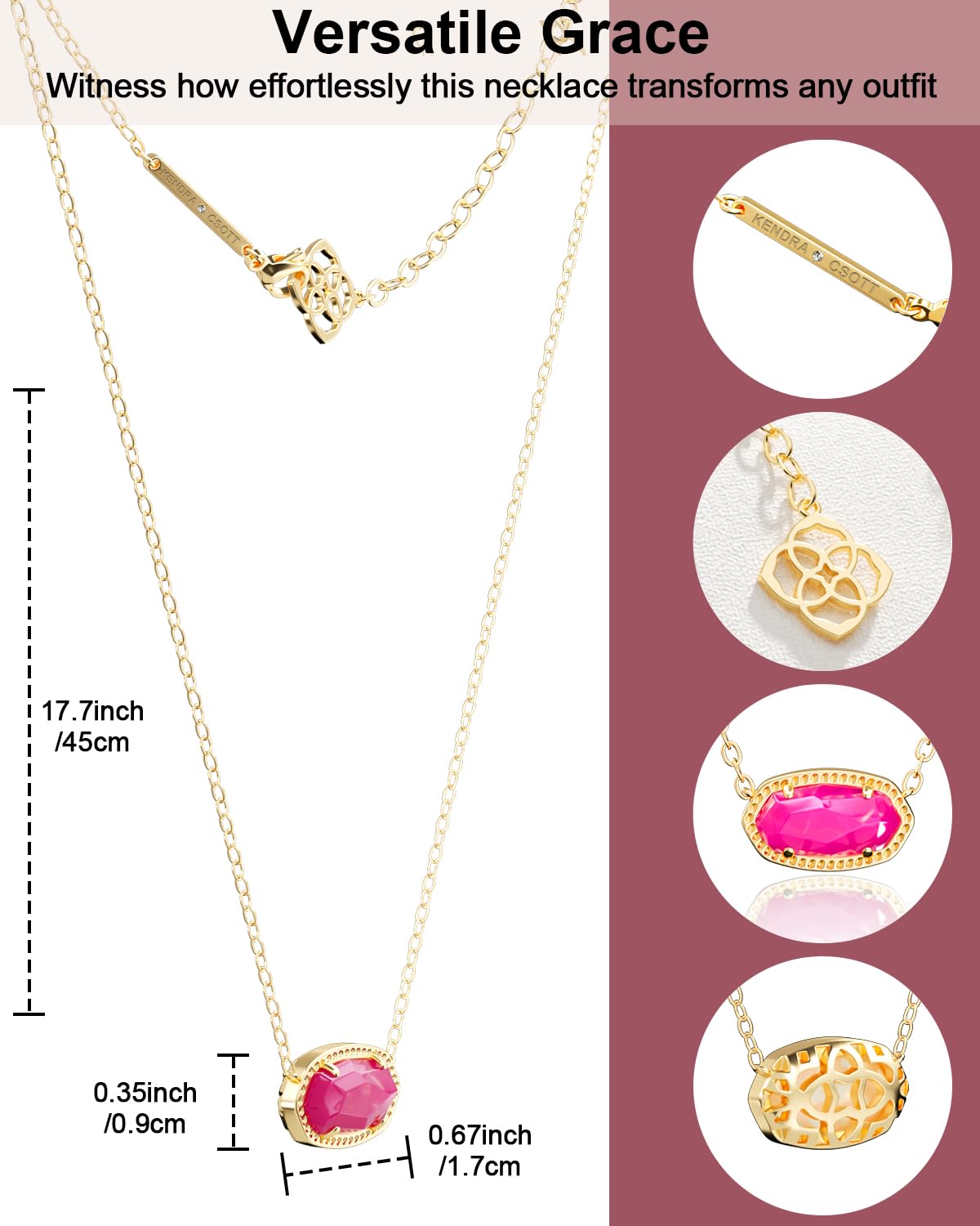Foto 5 pulgar | Collar Aicase Con Colgante Chapado En Oro De 18 Quilates Para Mujer, Color Rosa Intenso - Venta Internacional.