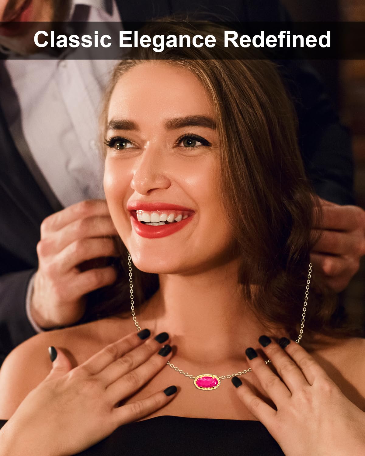 Foto 6 pulgar | Collar Aicase Con Colgante Chapado En Oro De 18 Quilates Para Mujer, Color Rosa Intenso - Venta Internacional.