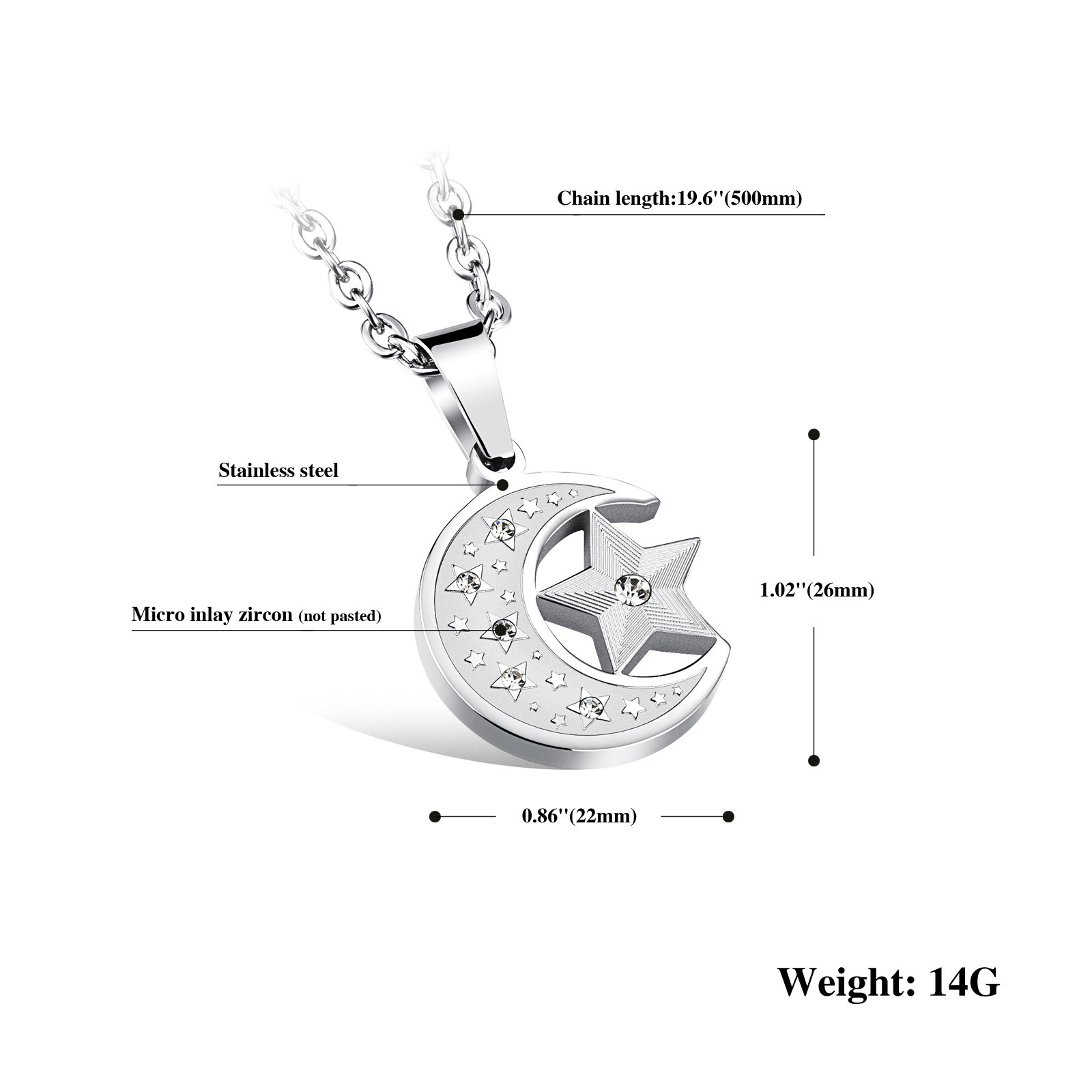 Collar Sanlin Beans De Acero Inoxidable Con Circonitas Y Estrella Lunar - Venta Internacional.