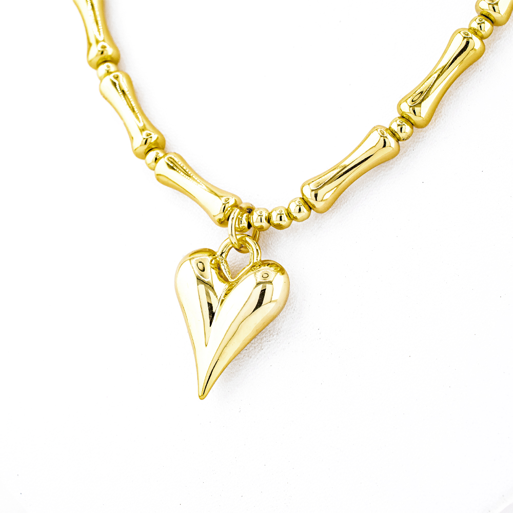Foto 2 pulgar | Collar Diseño Bambú Con Dije Corazón The Golden Store Chapa De Oro 18k